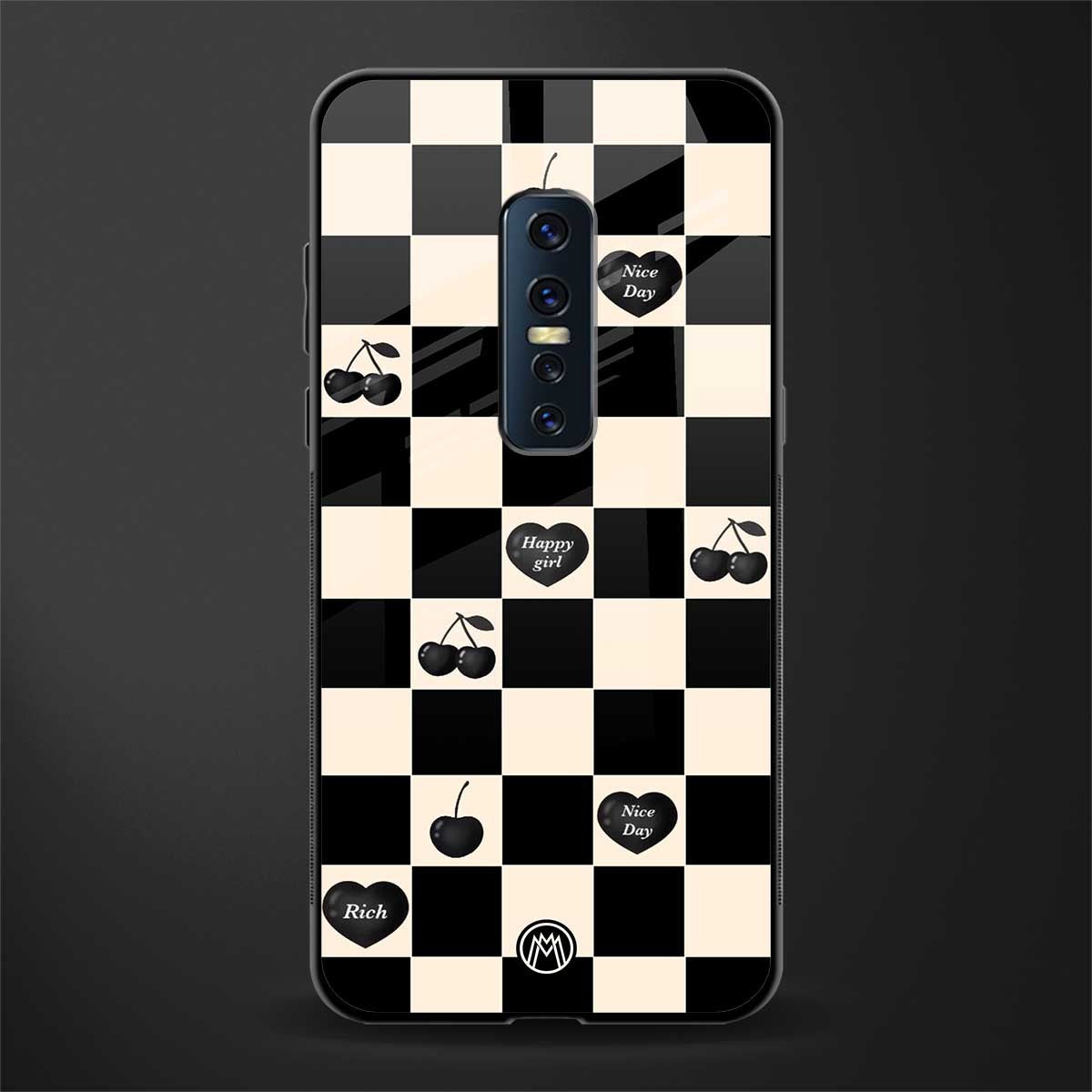 black cherries check pattern glass case for vivo v17 pro image