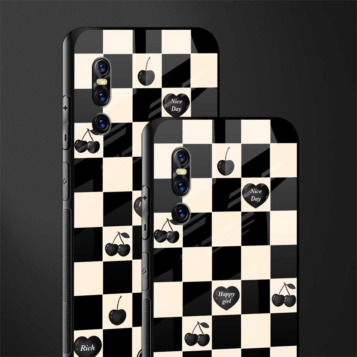 black cherries check pattern glass case for vivo v15 pro image-2