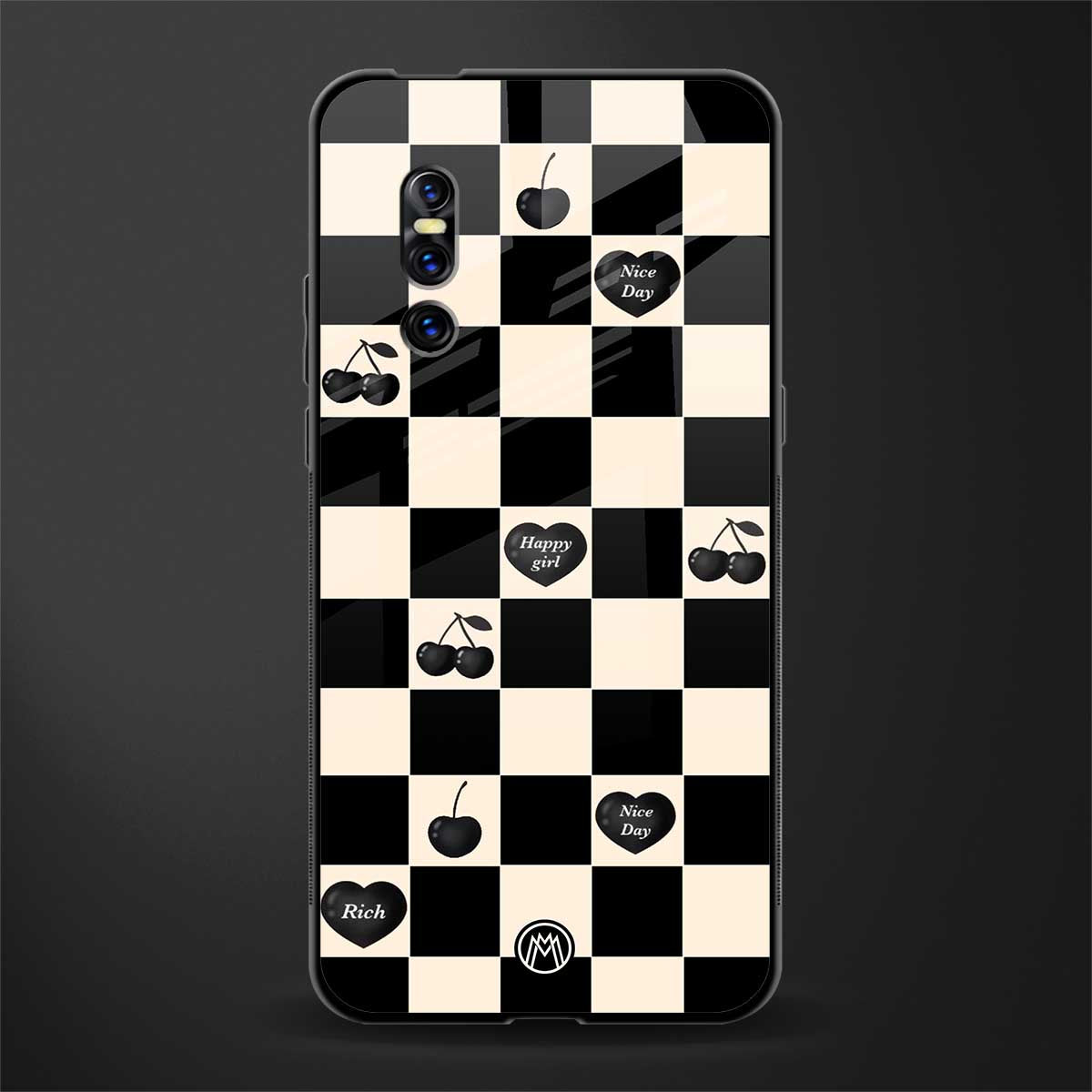 black cherries check pattern glass case for vivo v15 pro image