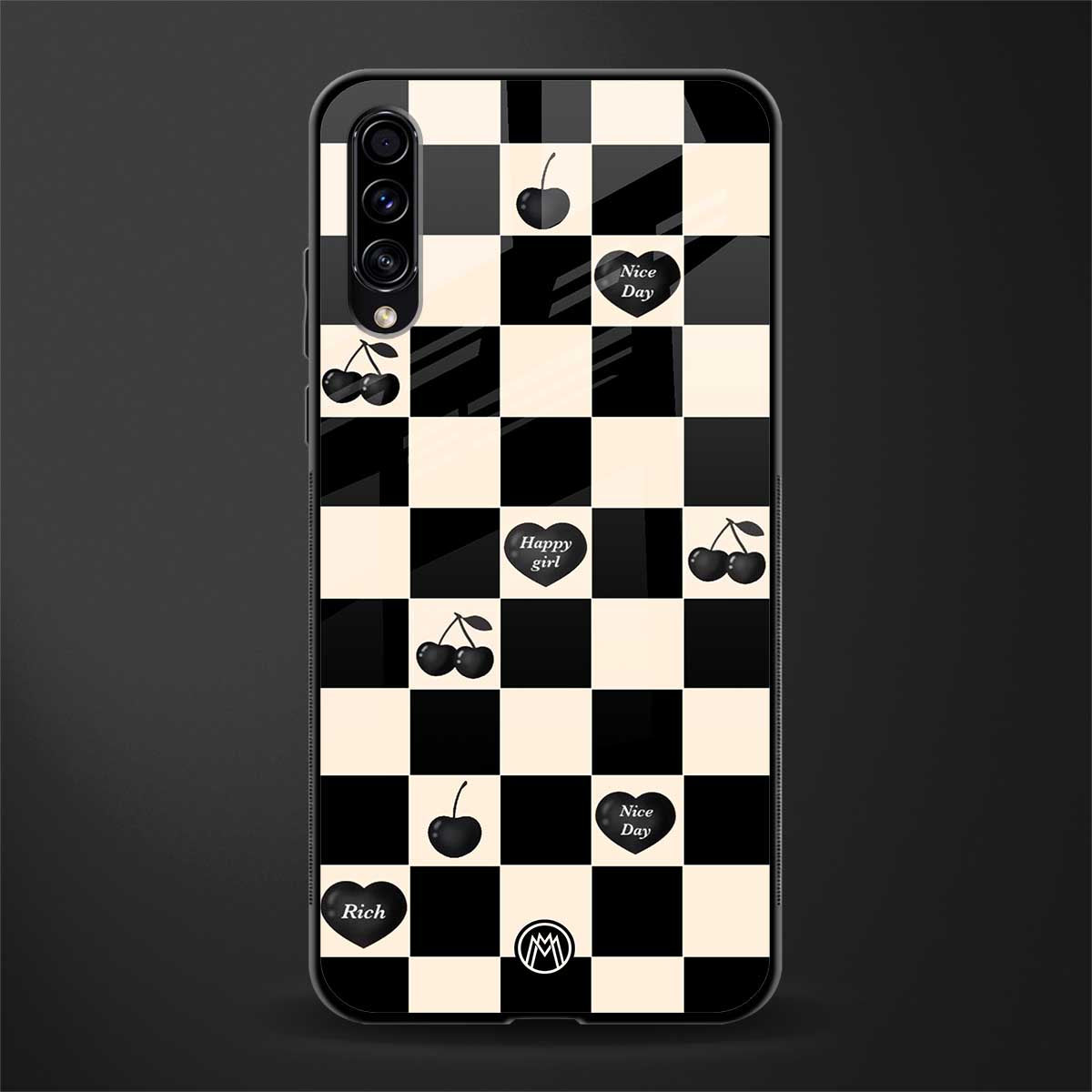 black cherries check pattern glass case for samsung galaxy a30s image