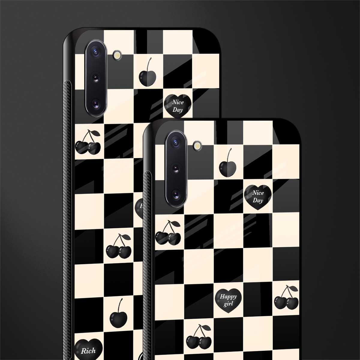 black cherries check pattern glass case for samsung galaxy note 10 image-2