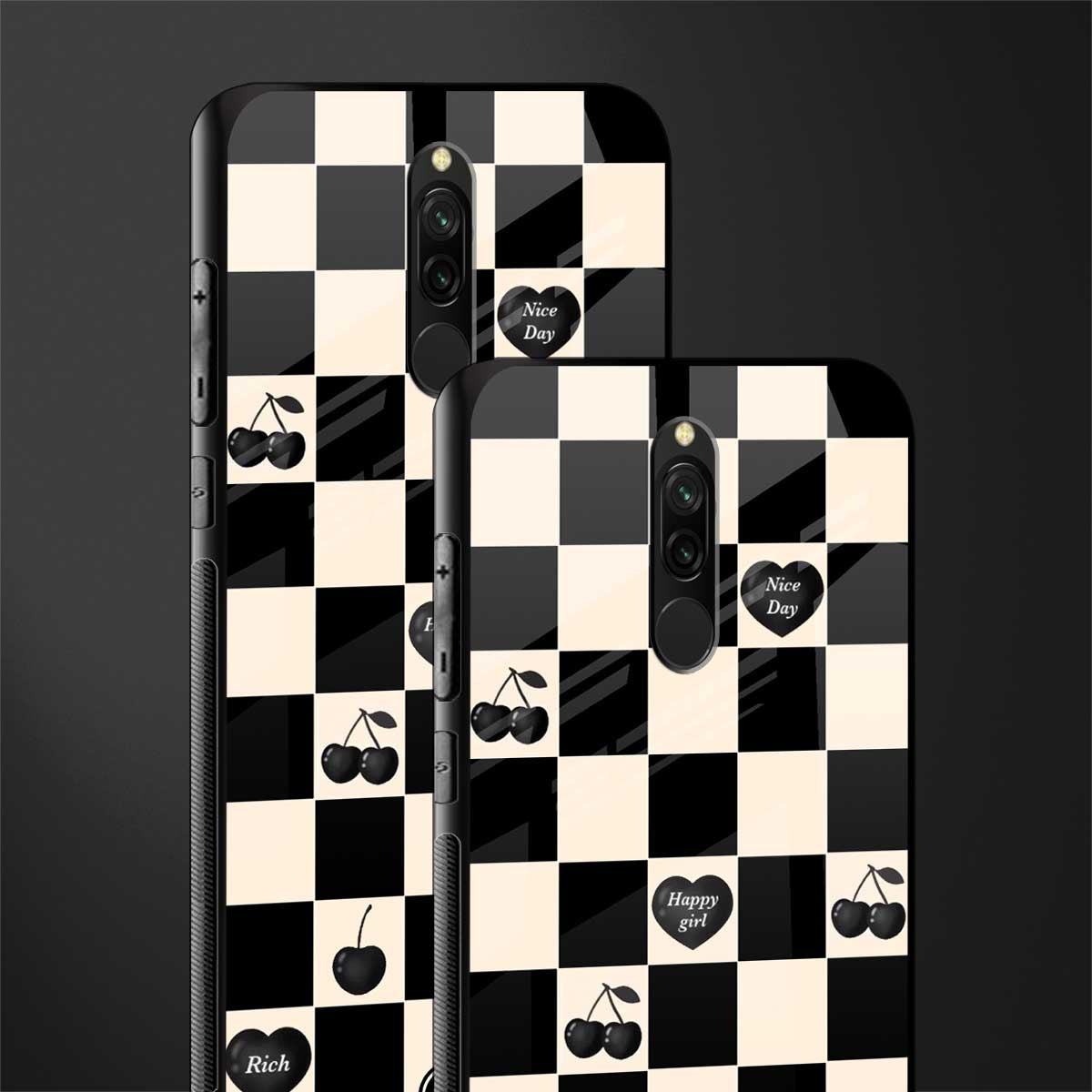 black cherries check pattern glass case for redmi 8 image-2