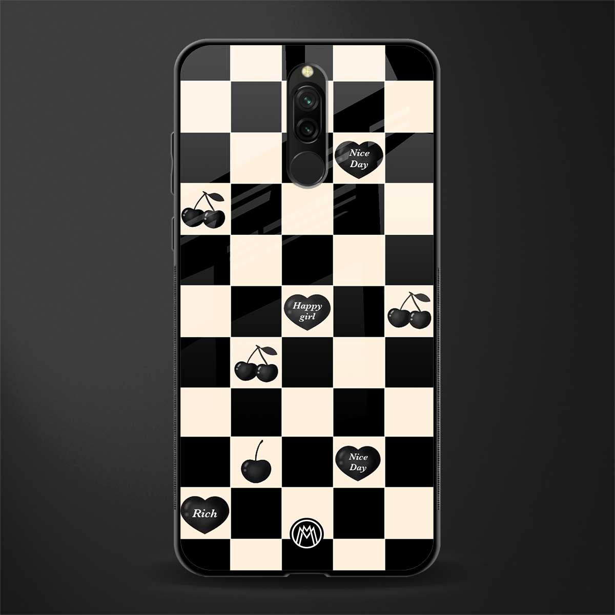 black cherries check pattern glass case for redmi 8 image