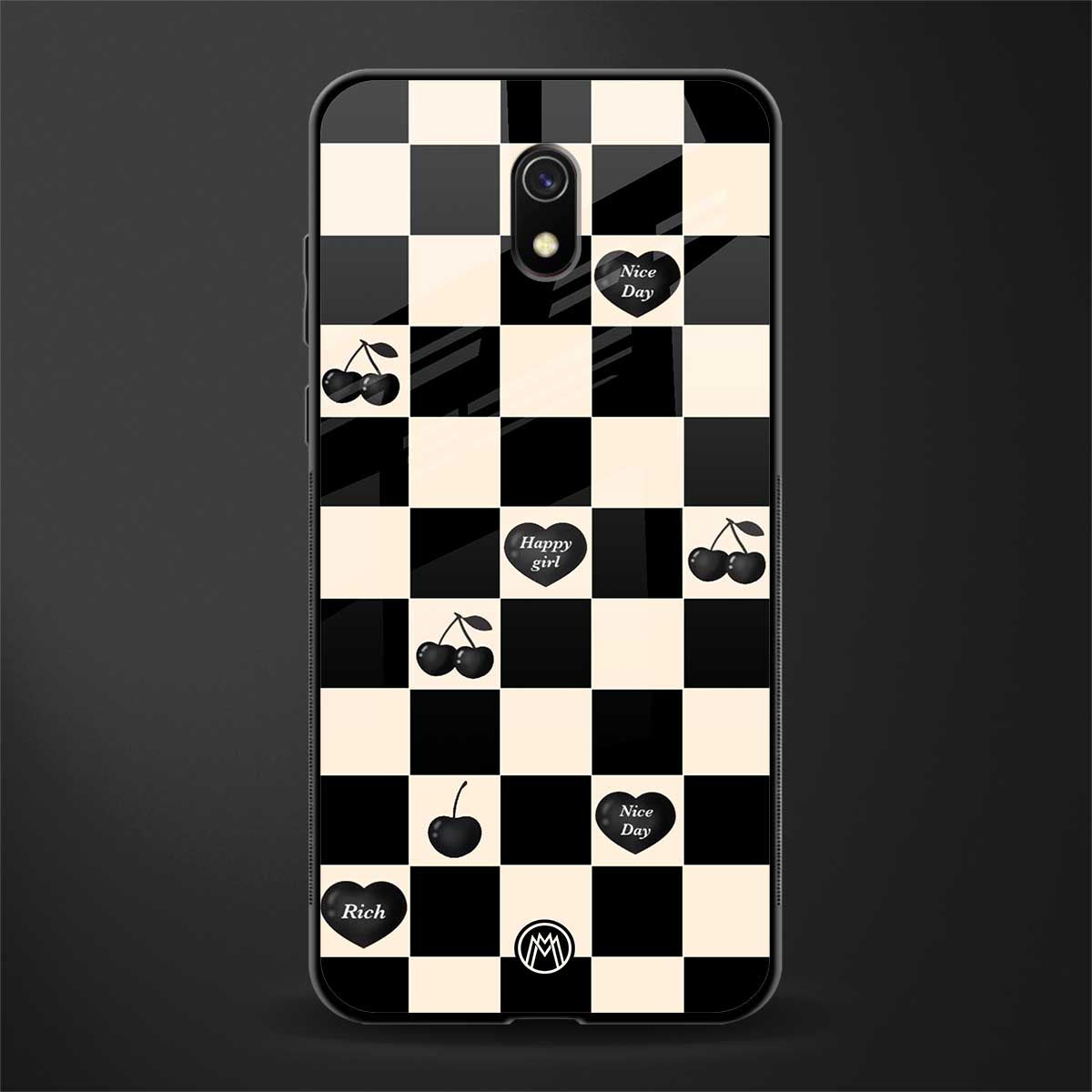 black cherries check pattern glass case for redmi 8a image