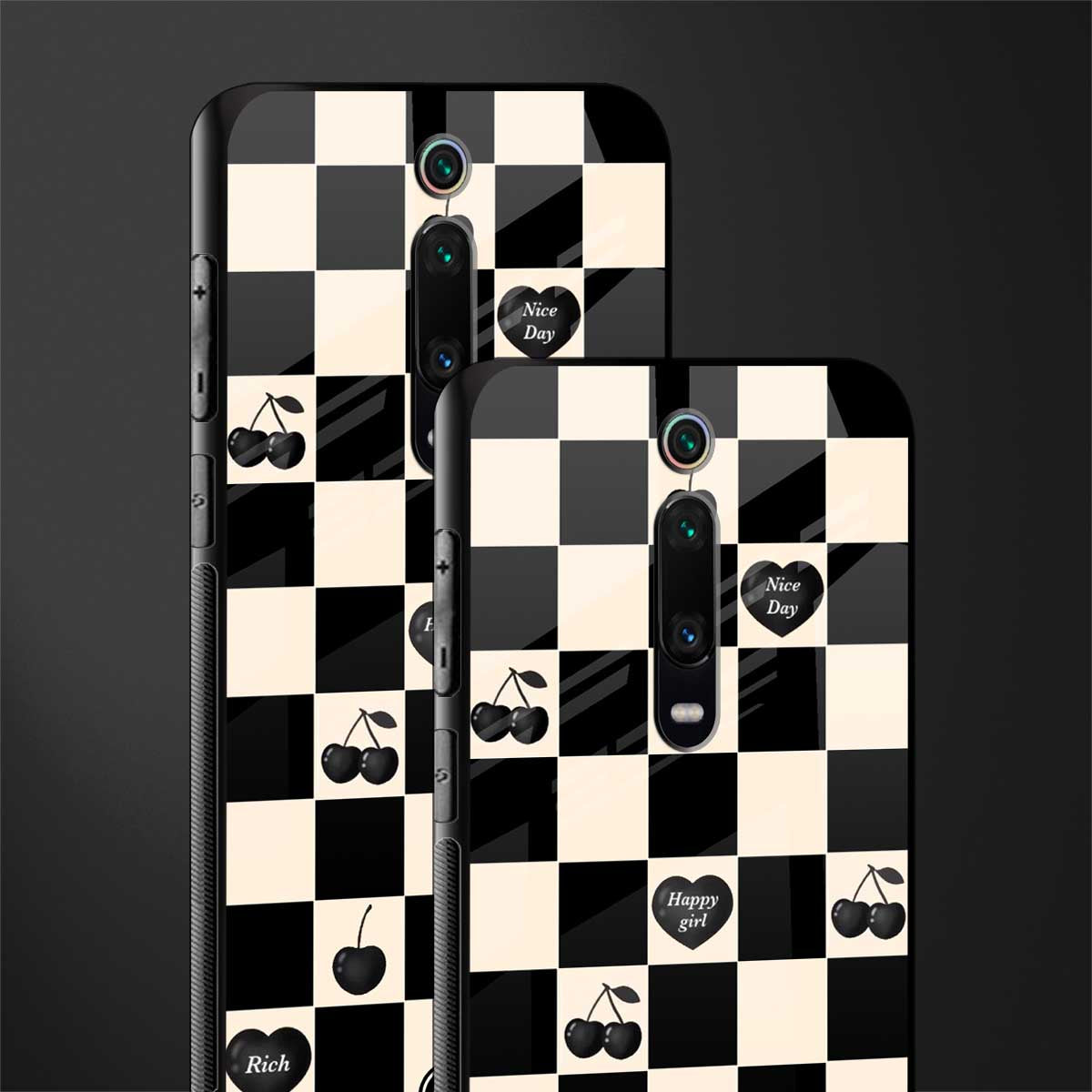 black cherries check pattern glass case for redmi k20 image-2