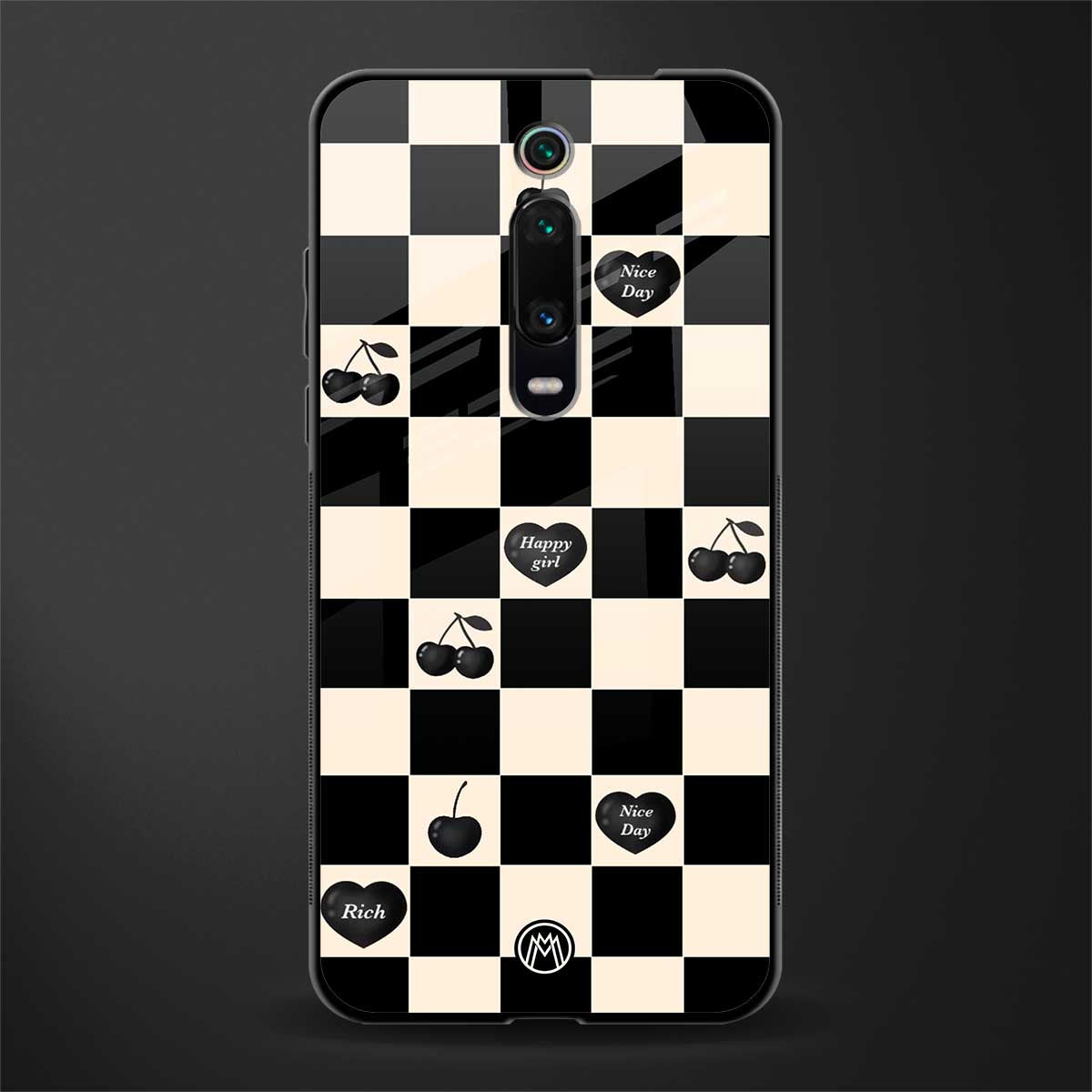 black cherries check pattern glass case for redmi k20 pro image