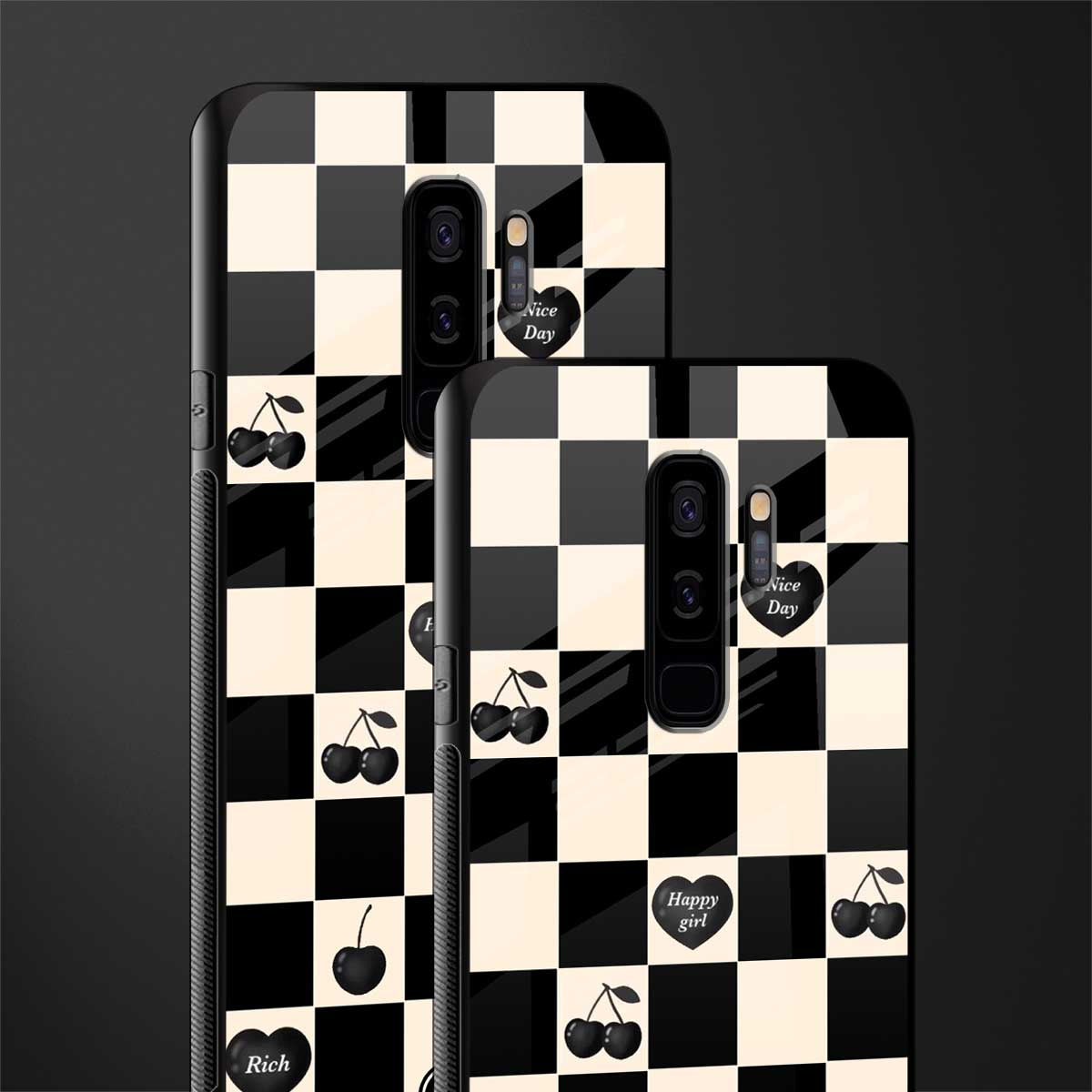 black cherries check pattern glass case for samsung galaxy s9 plus image-2