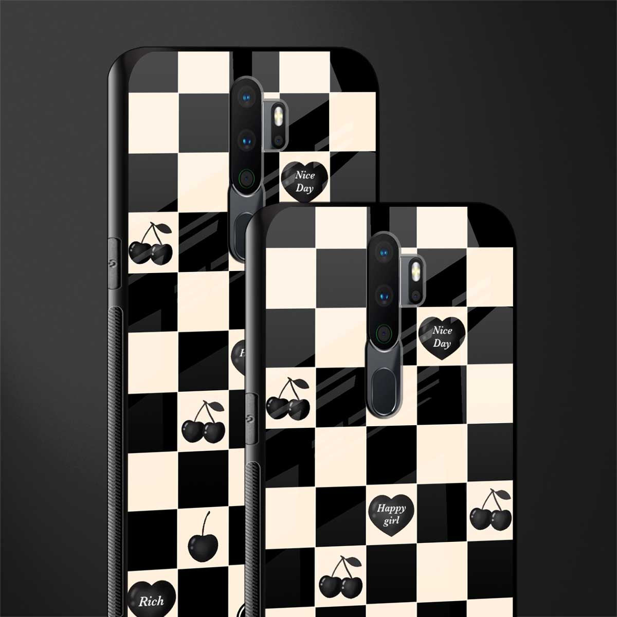 black cherries check pattern glass case for oppo a9 2020 image-2
