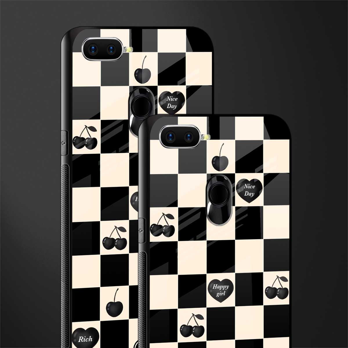black cherries check pattern glass case for oppo a5s image-2