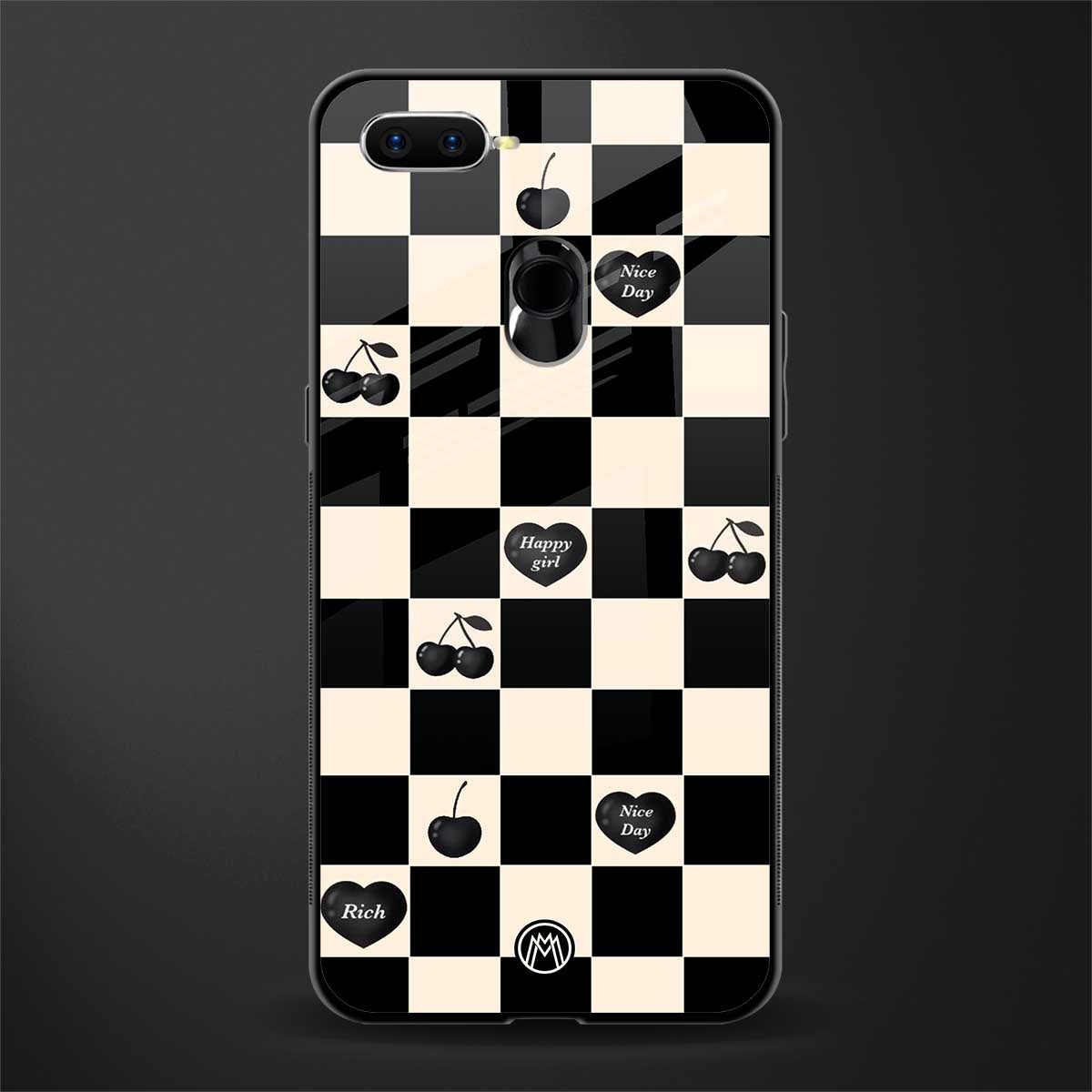 black cherries check pattern glass case for oppo a5s image