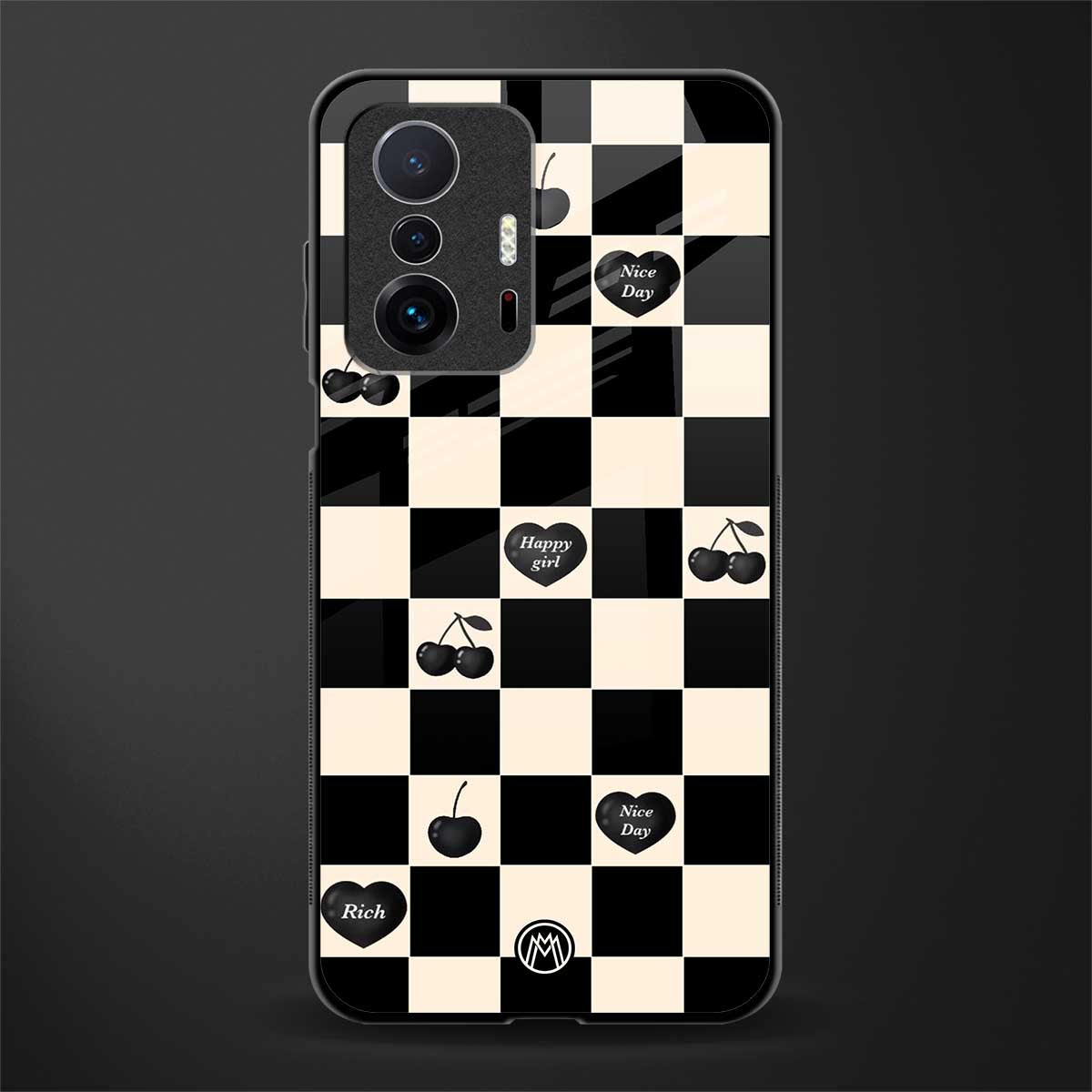 black cherries check pattern glass case for mi 11t pro 5g image