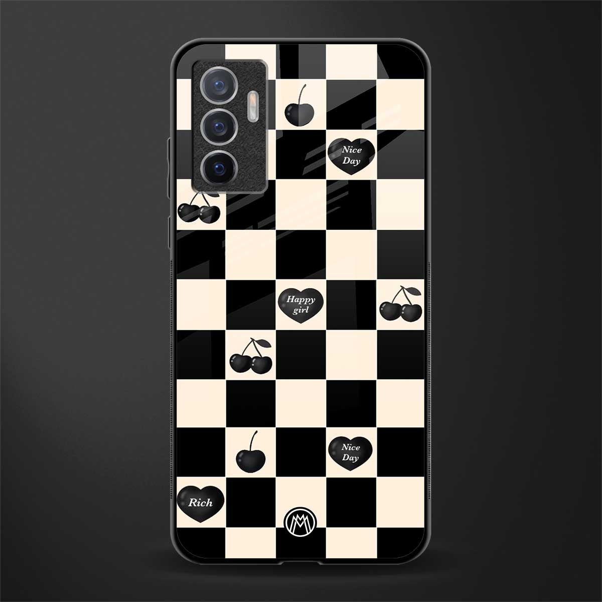 black cherries check pattern glass case for vivo v23e image