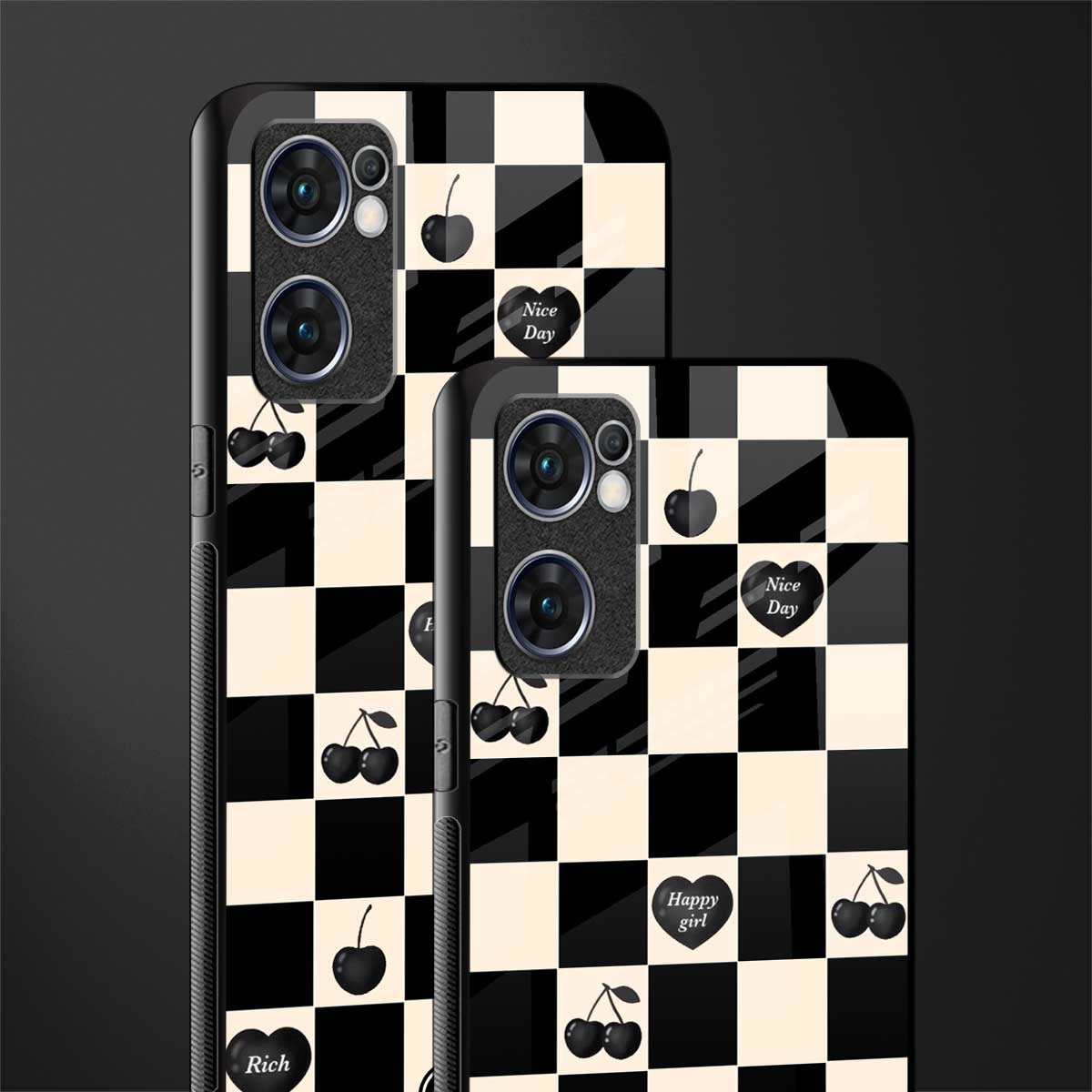 black cherries check pattern glass case for oppo reno7 5g image-2