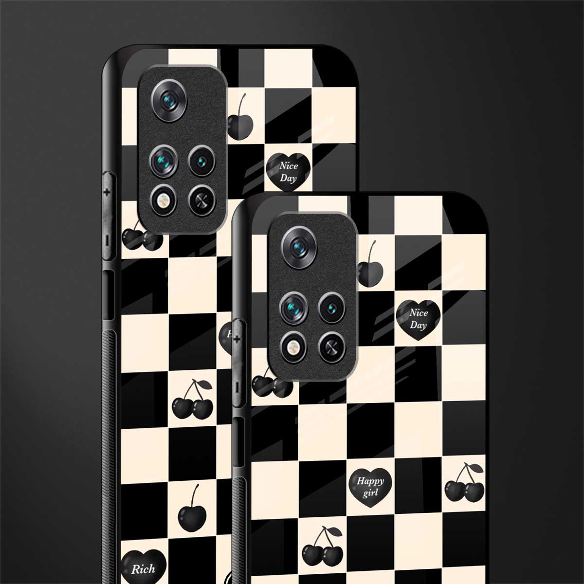black cherries check pattern glass case for poco m4 pro 5g image-2