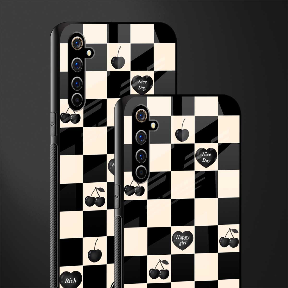 black cherries check pattern glass case for realme x50 pro image-2