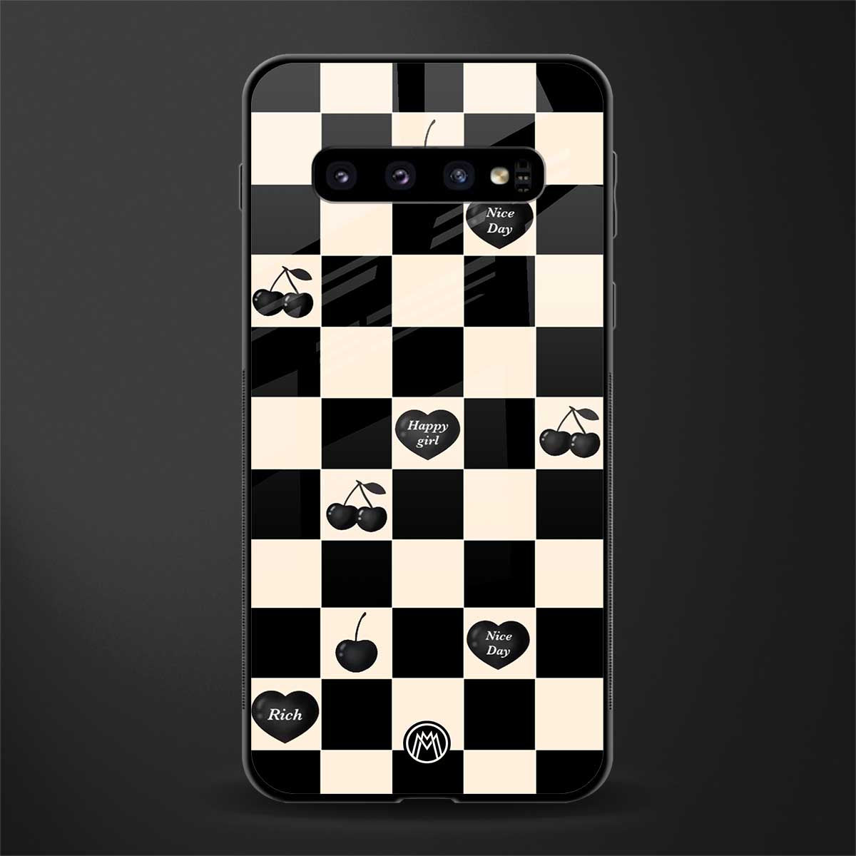 black cherries check pattern glass case for samsung galaxy s10 plus image