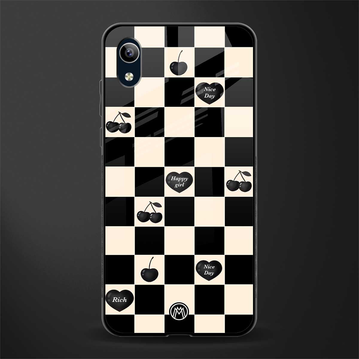 black cherries check pattern glass case for vivo y1s without fingerprint image