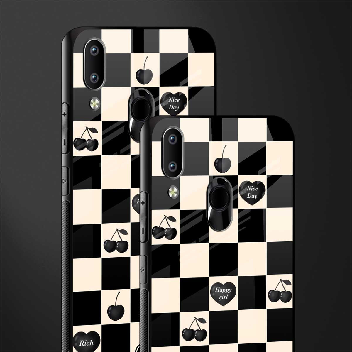 black cherries check pattern glass case for vivo y91 image-2
