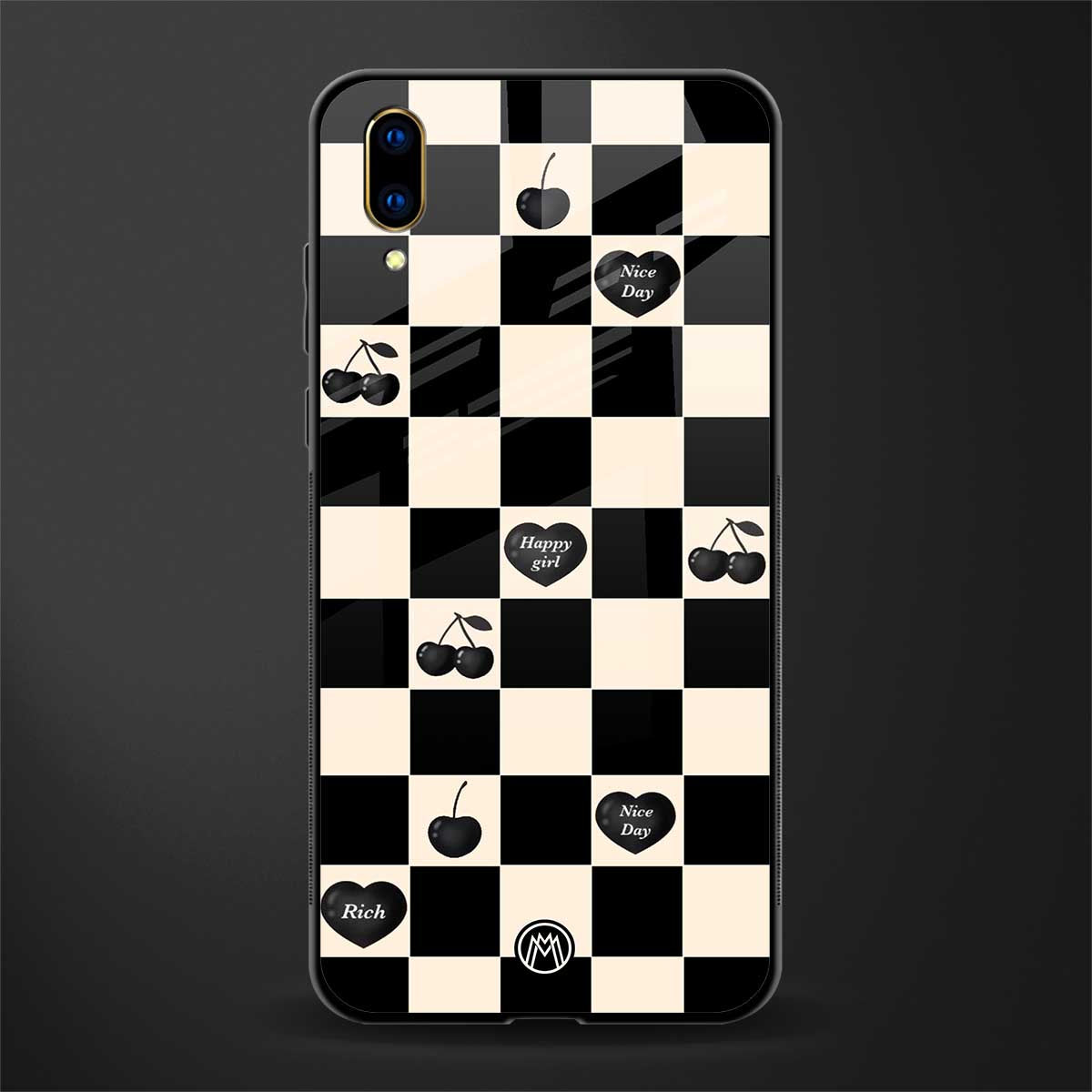 black cherries check pattern glass case for vivo v11 pro image