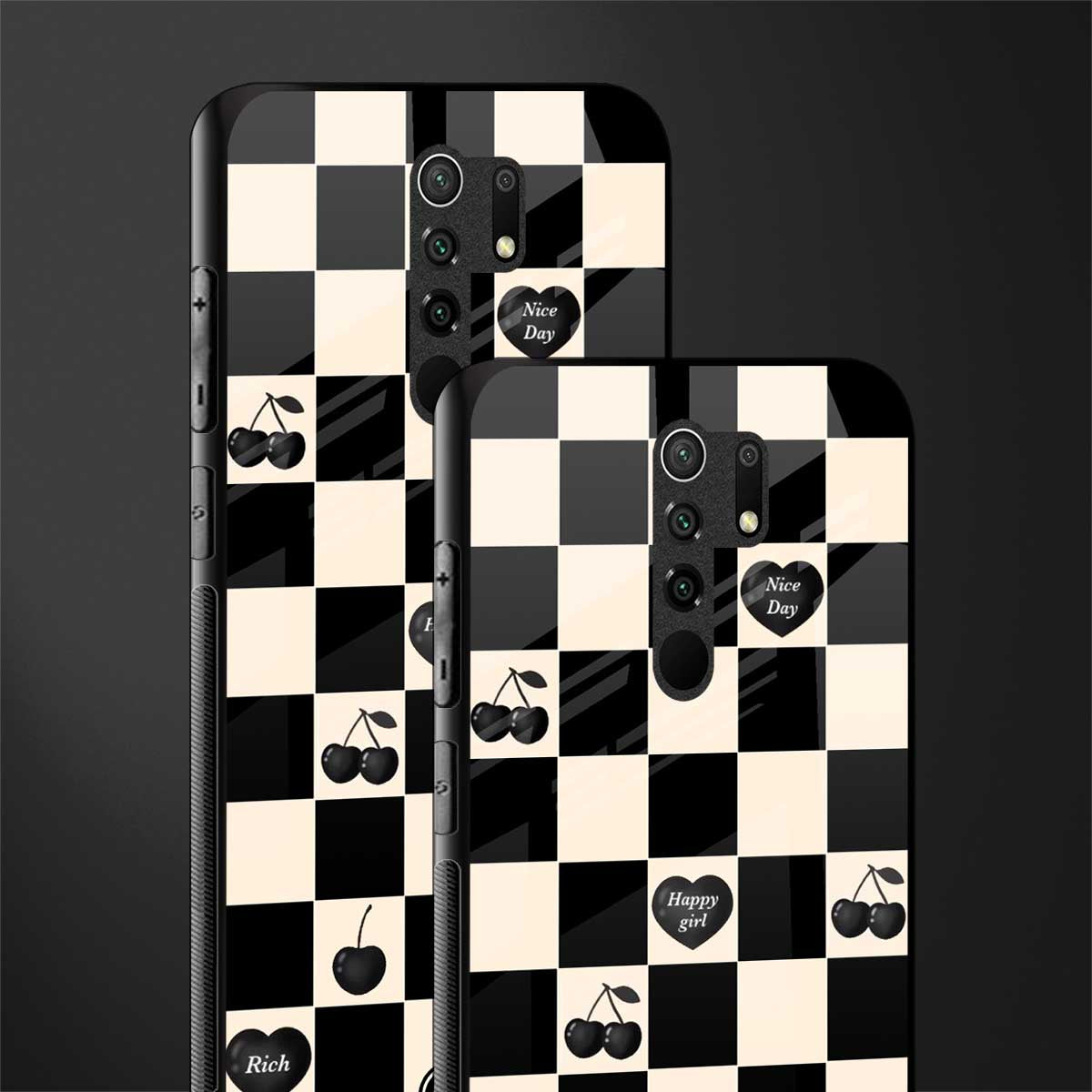 black cherries check pattern glass case for poco m2 reloaded image-2