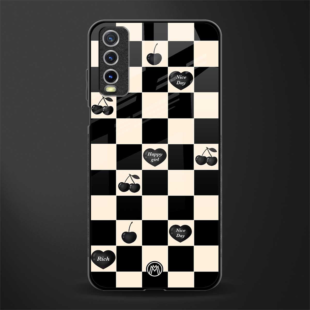 black cherries check pattern glass case for vivo y12s image