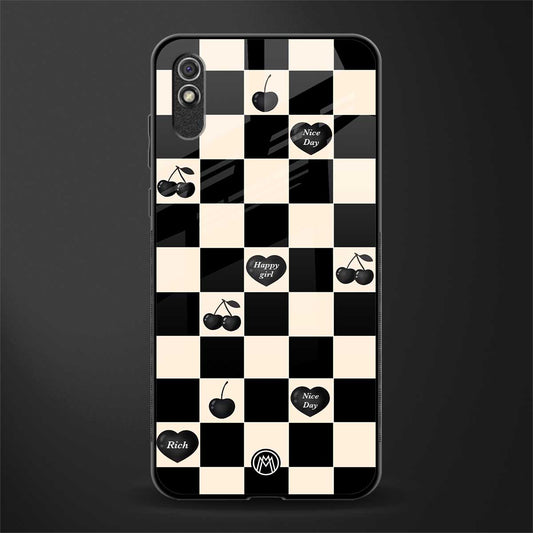 black cherries check pattern glass case for redmi 9a image