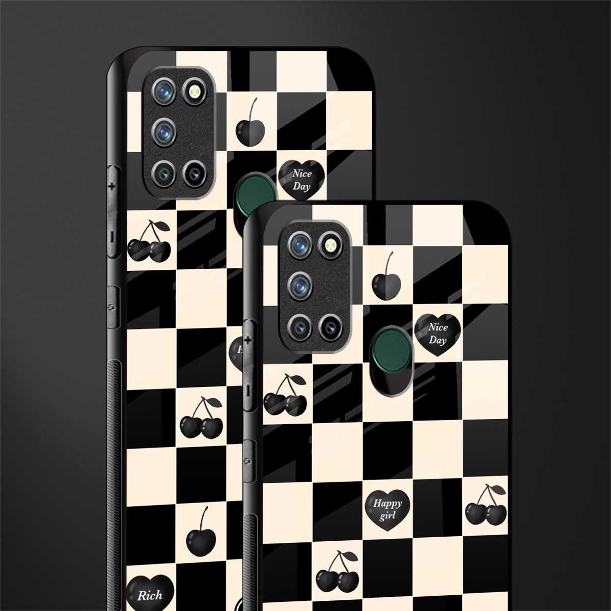 black cherries check pattern glass case for realme 7i image-2