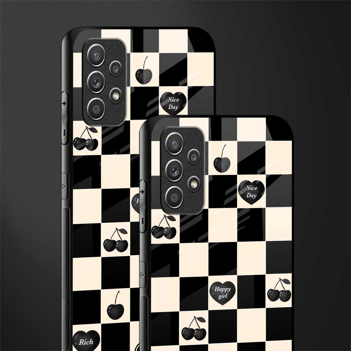 black cherries check pattern glass case for samsung galaxy a32 4g image-2