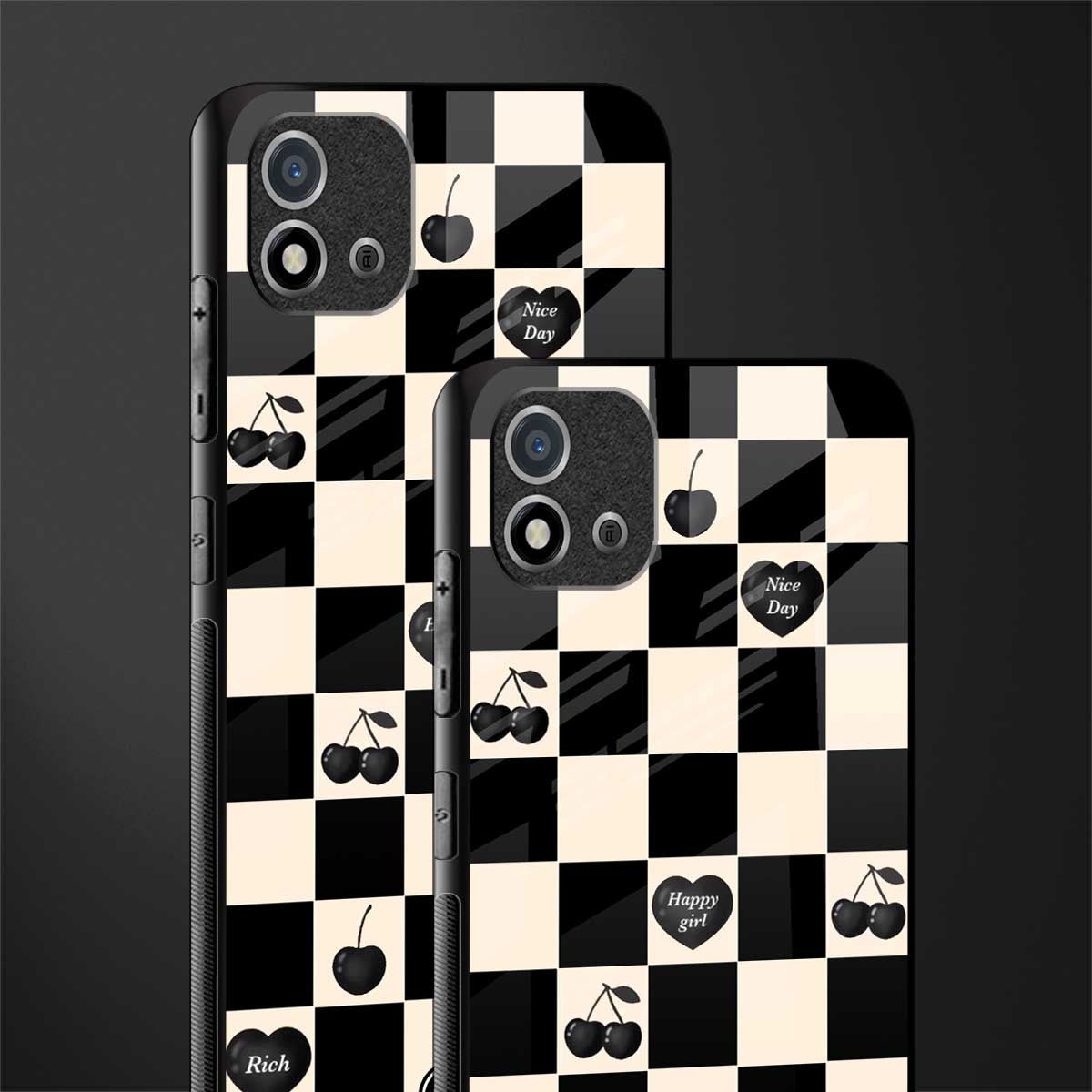 black cherries check pattern glass case for realme c20 image-2