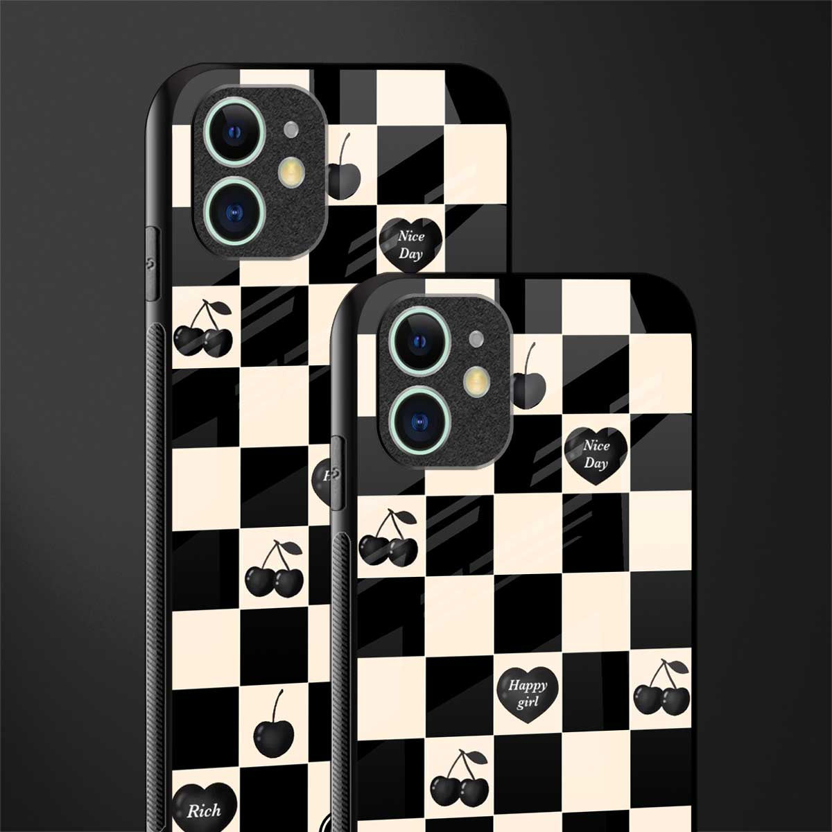 black cherries check pattern glass case for iphone 11 image-2