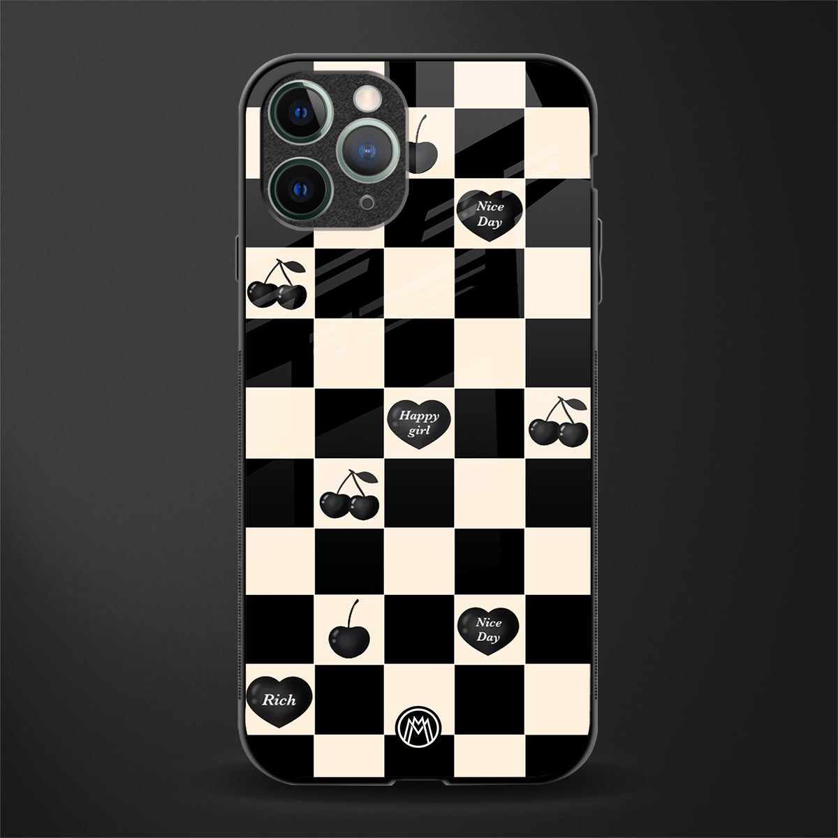 black cherries check pattern glass case for iphone 11 pro image