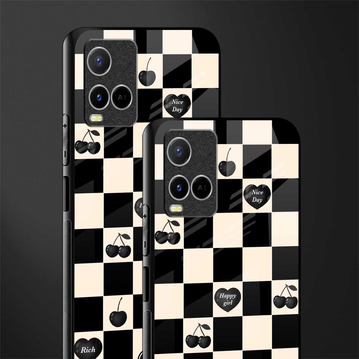 black cherries check pattern glass case for vivo y33s vivo y33t image-2
