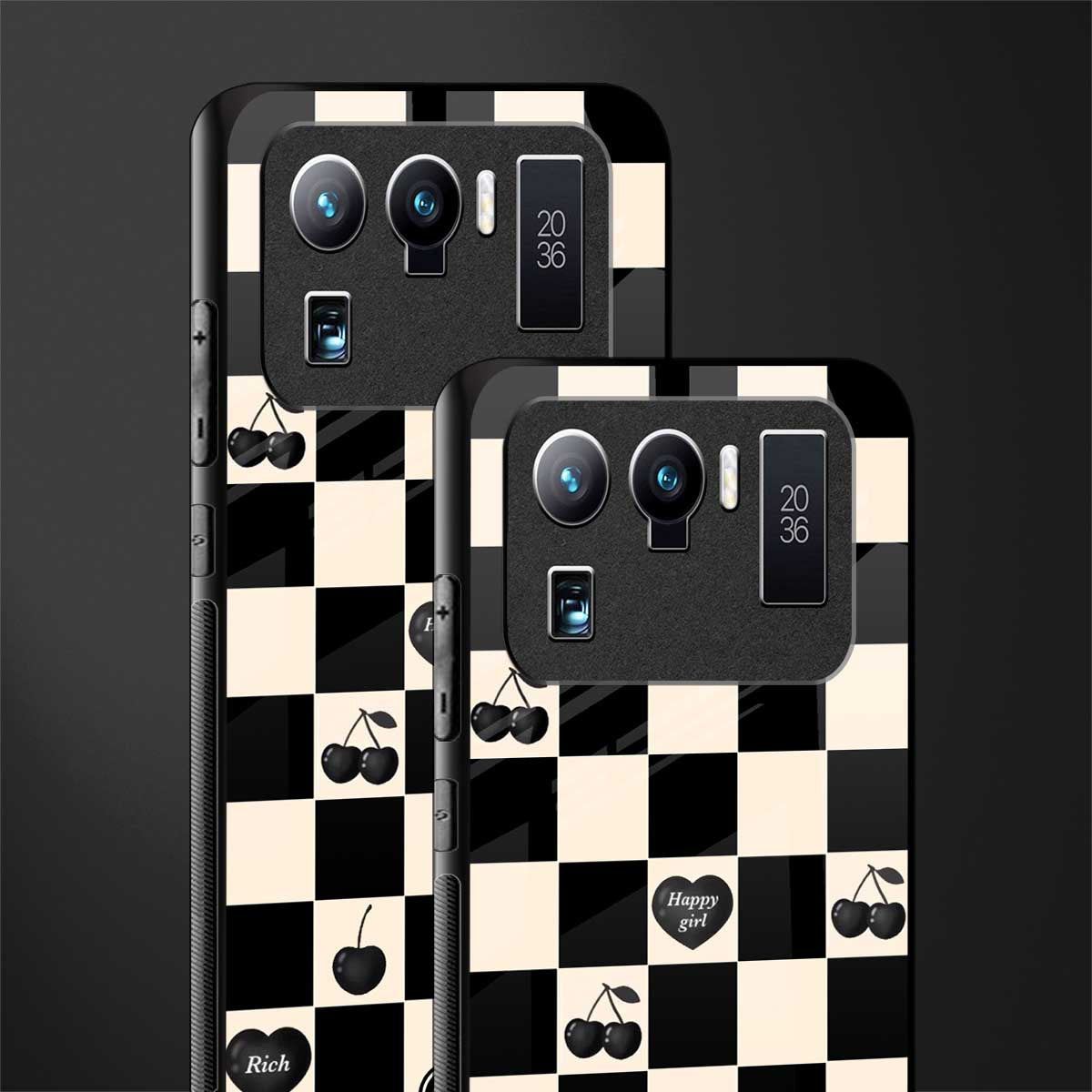 black cherries check pattern glass case for mi 11 ultra 5g image-2