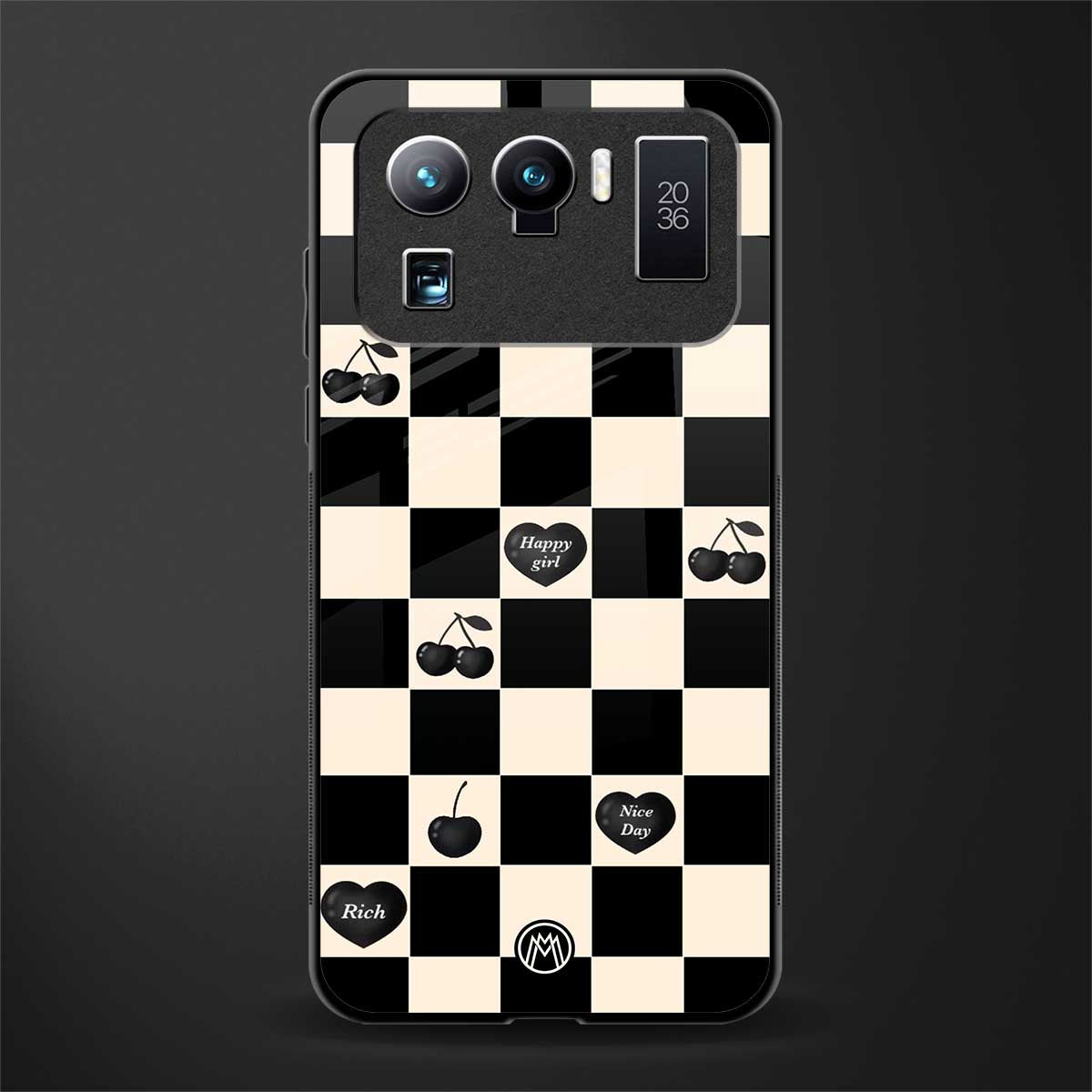 black cherries check pattern glass case for mi 11 ultra 5g image