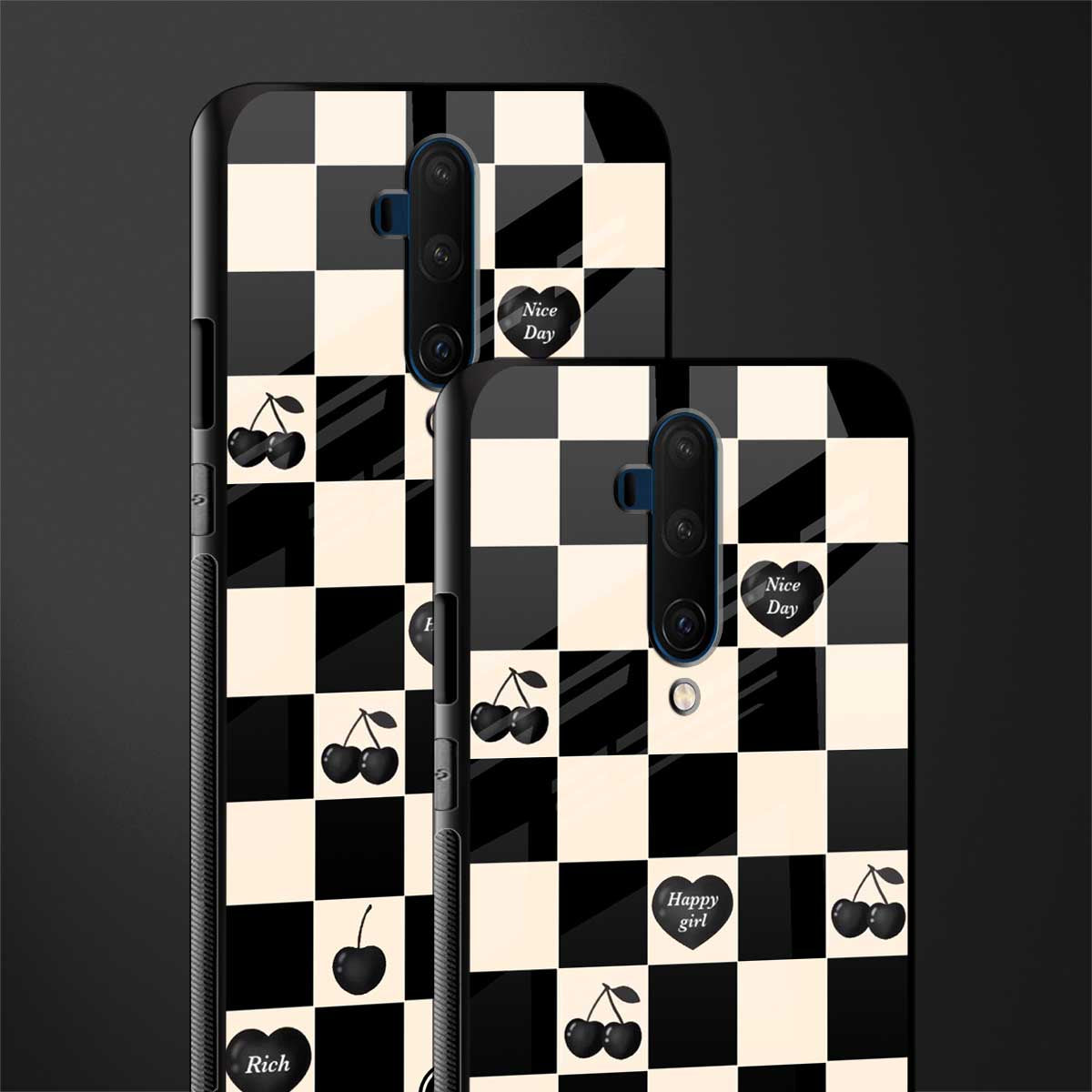 black cherries check pattern glass case for oneplus 7t pro image-2