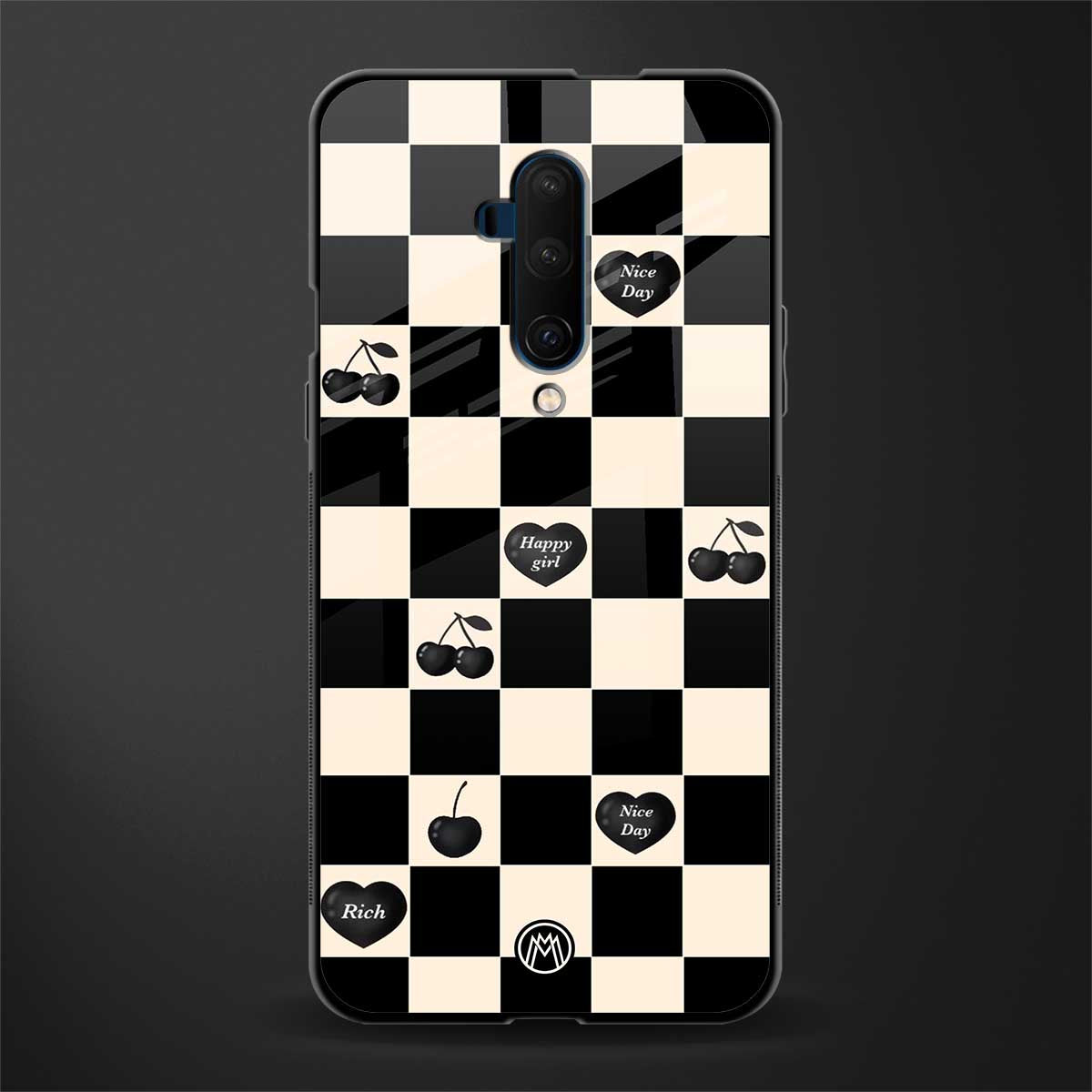 black cherries check pattern glass case for oneplus 7t pro image