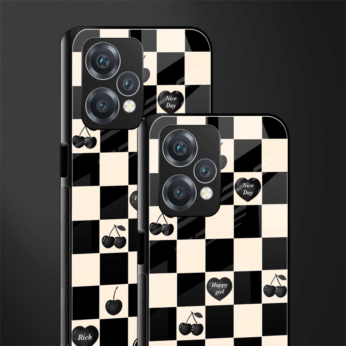 black cherries check pattern back phone cover | glass case for oneplus nord ce 2 lite 5g