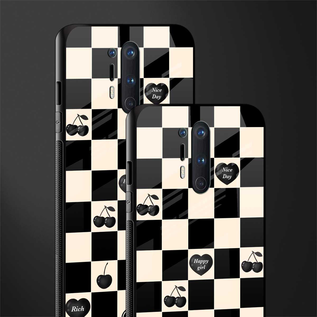 black cherries check pattern glass case for oneplus 8 pro image-2