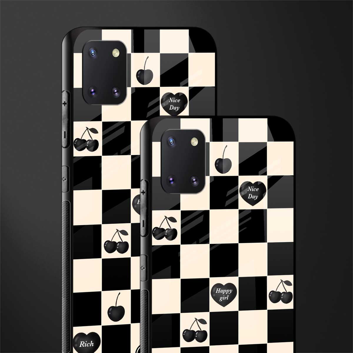 black cherries check pattern glass case for samsung a81 image-2