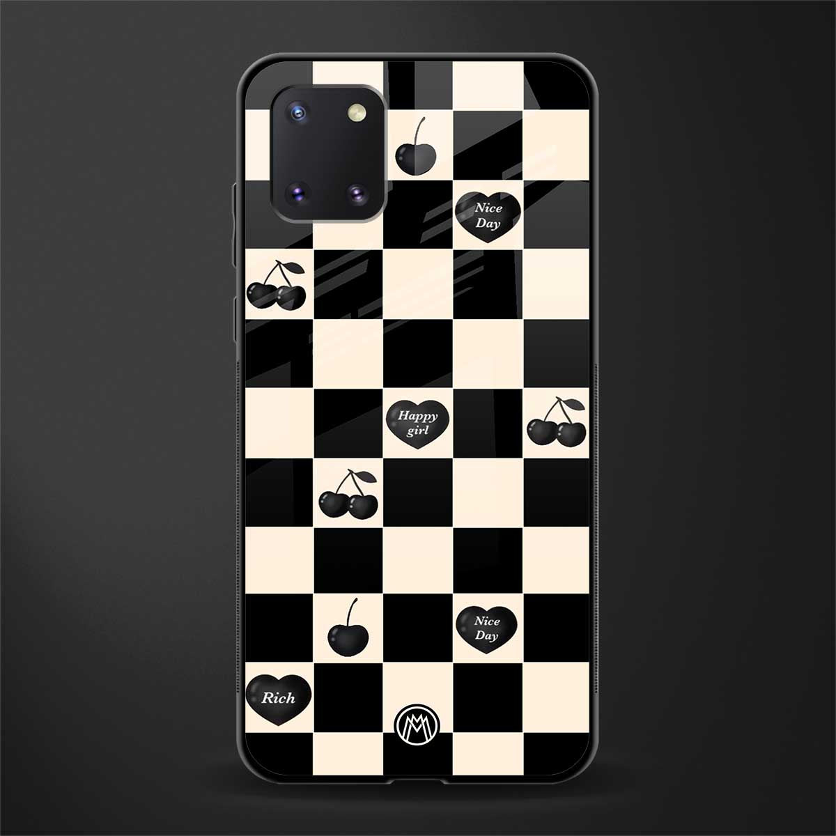 black cherries check pattern glass case for samsung a81 image