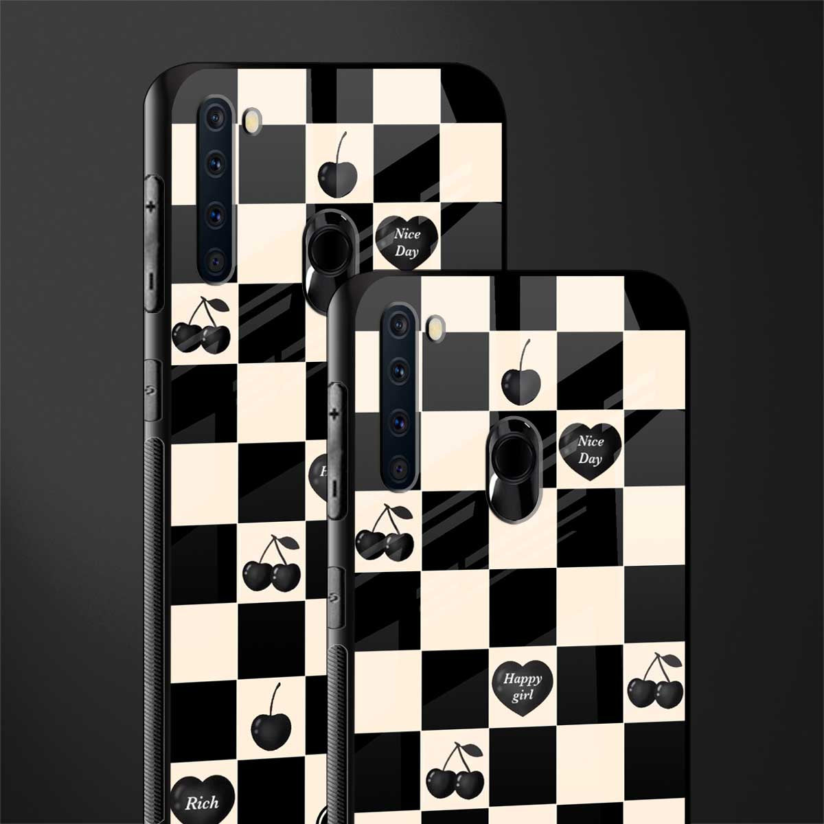 black cherries check pattern glass case for samsung a21 image-2