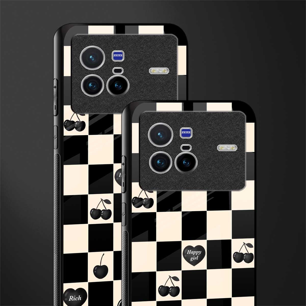 black cherries check pattern glass case for vivo x80 image-2