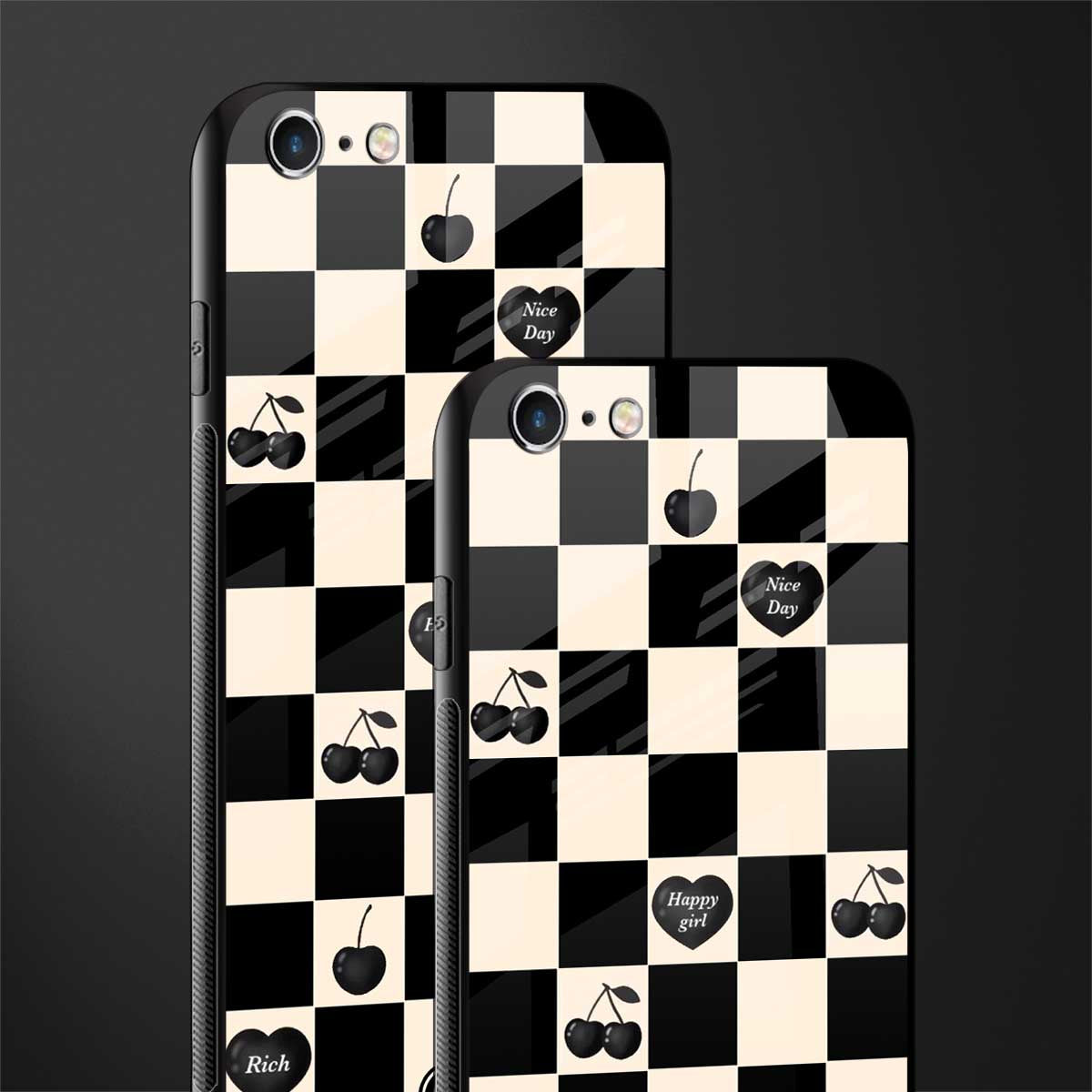 black cherries check pattern glass case for iphone 6 image-2