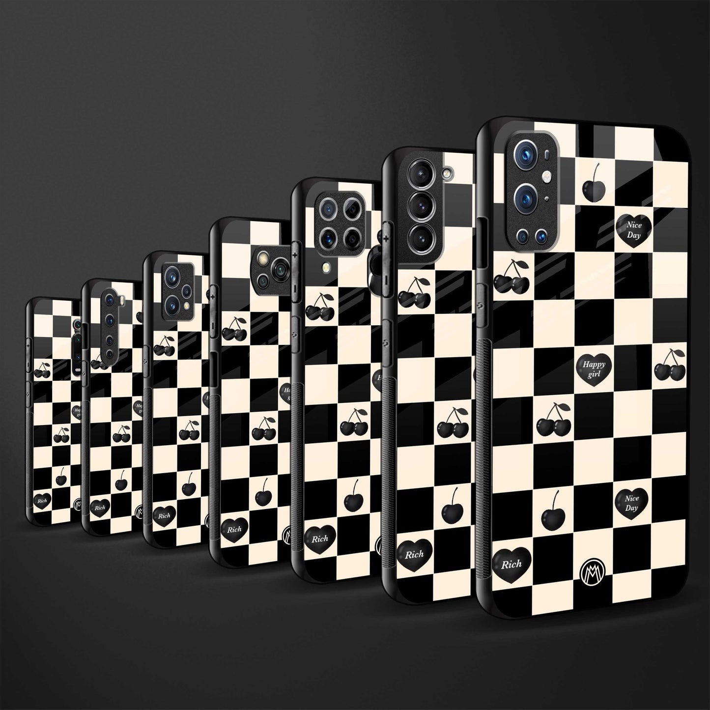 black cherries check pattern glass case for redmi 9 image-3
