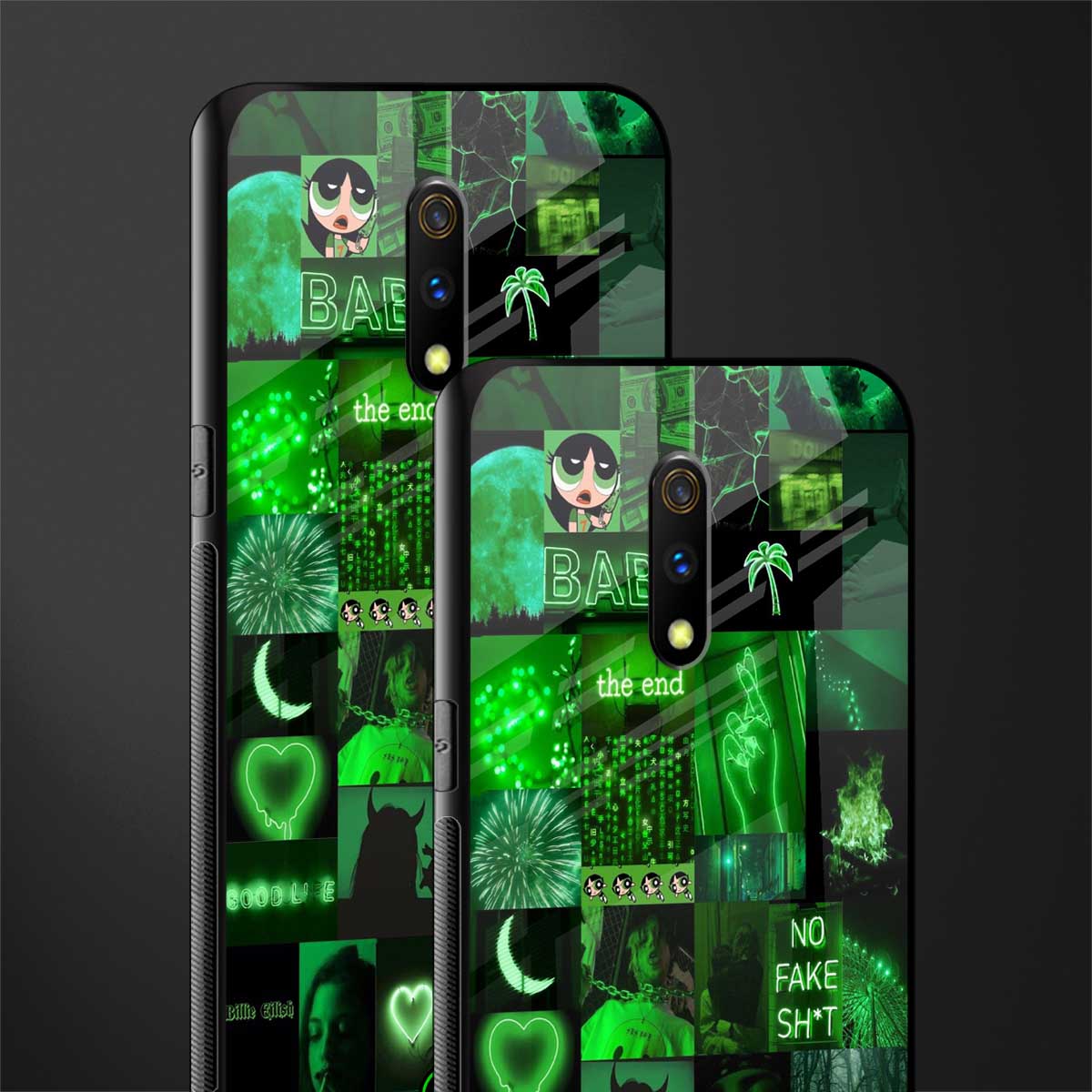 black green aesthetic collage glass case for oppo k3 image-2