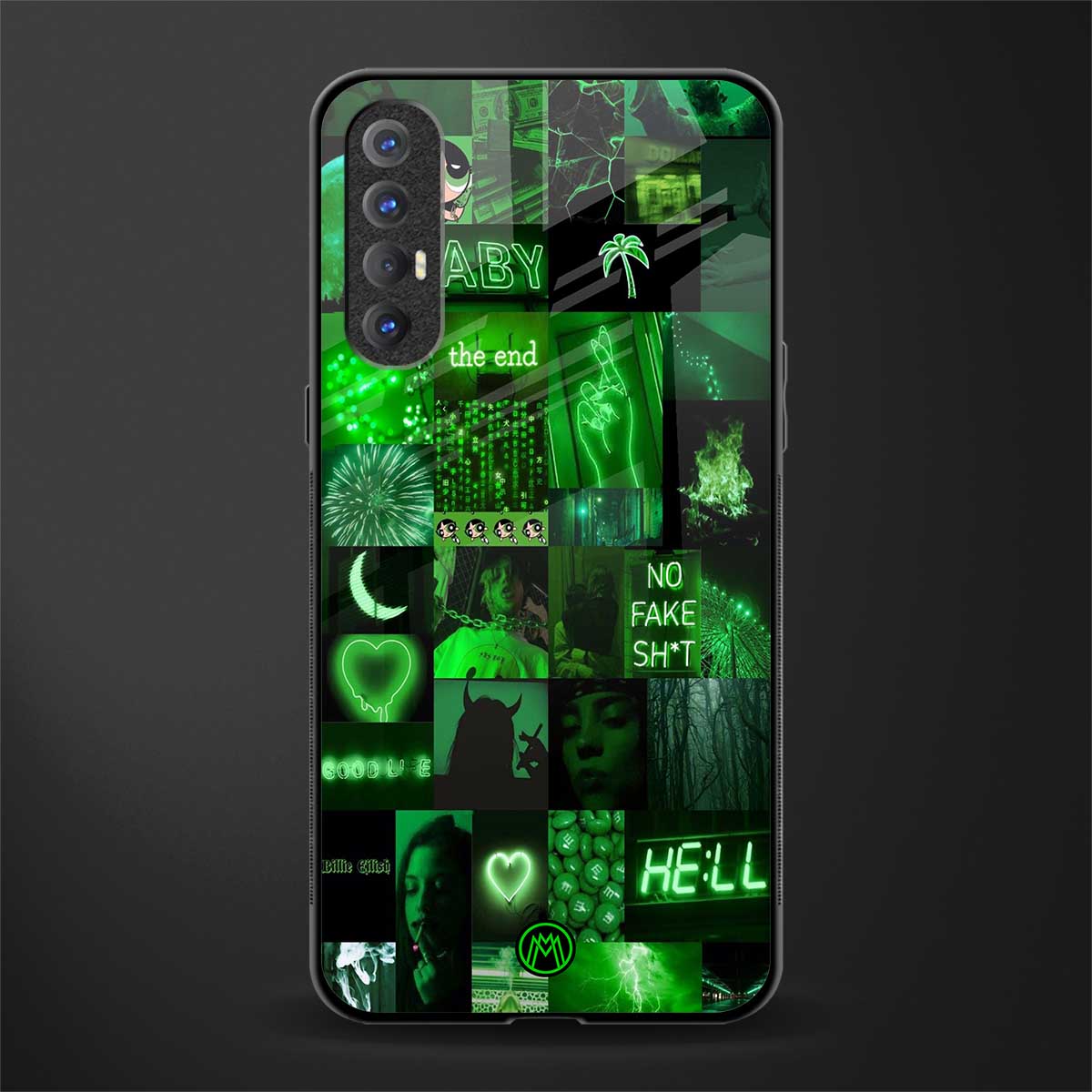 black green aesthetic collage glass case for oppo reno 3 pro image