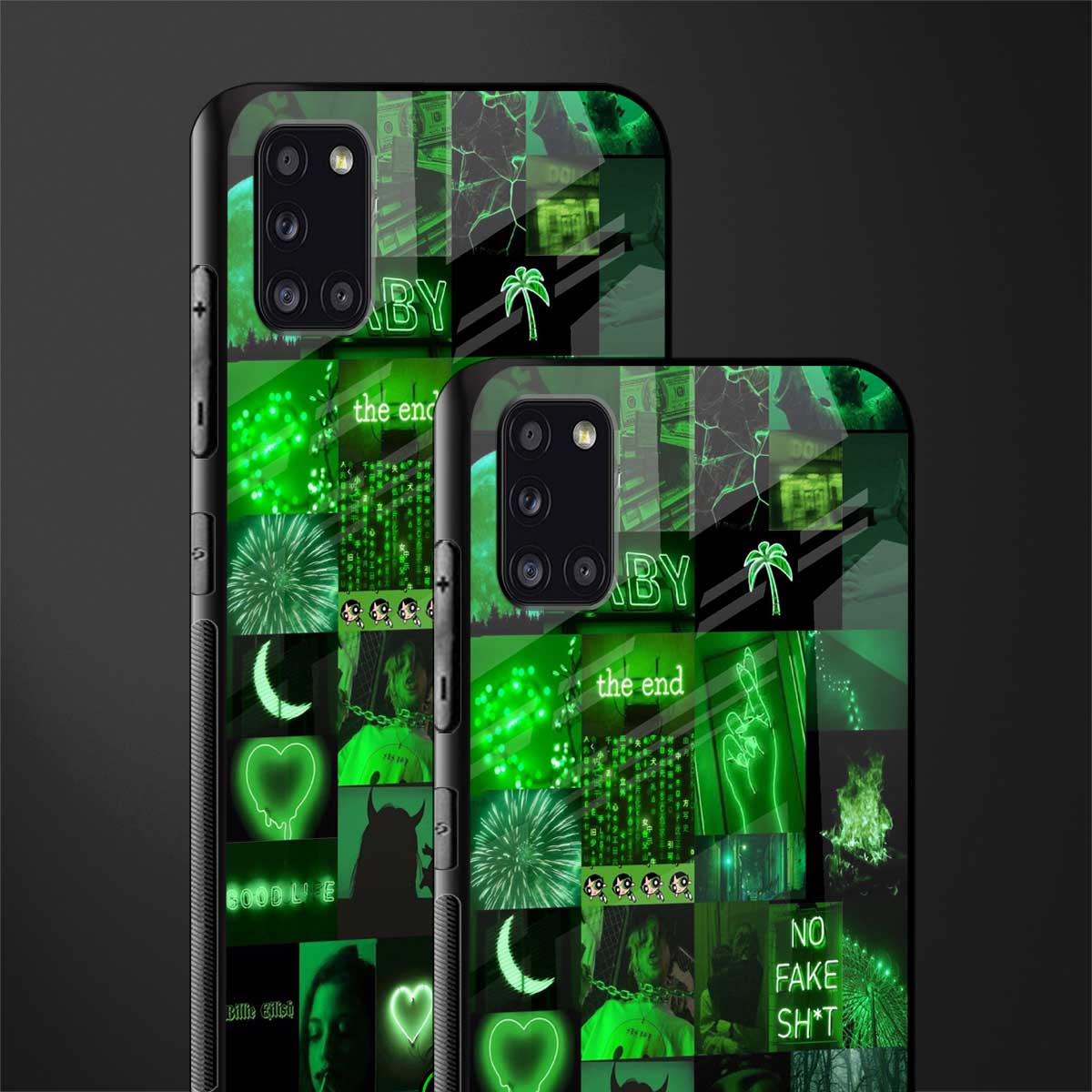 black green aesthetic collage glass case for samsung galaxy a31 image-2