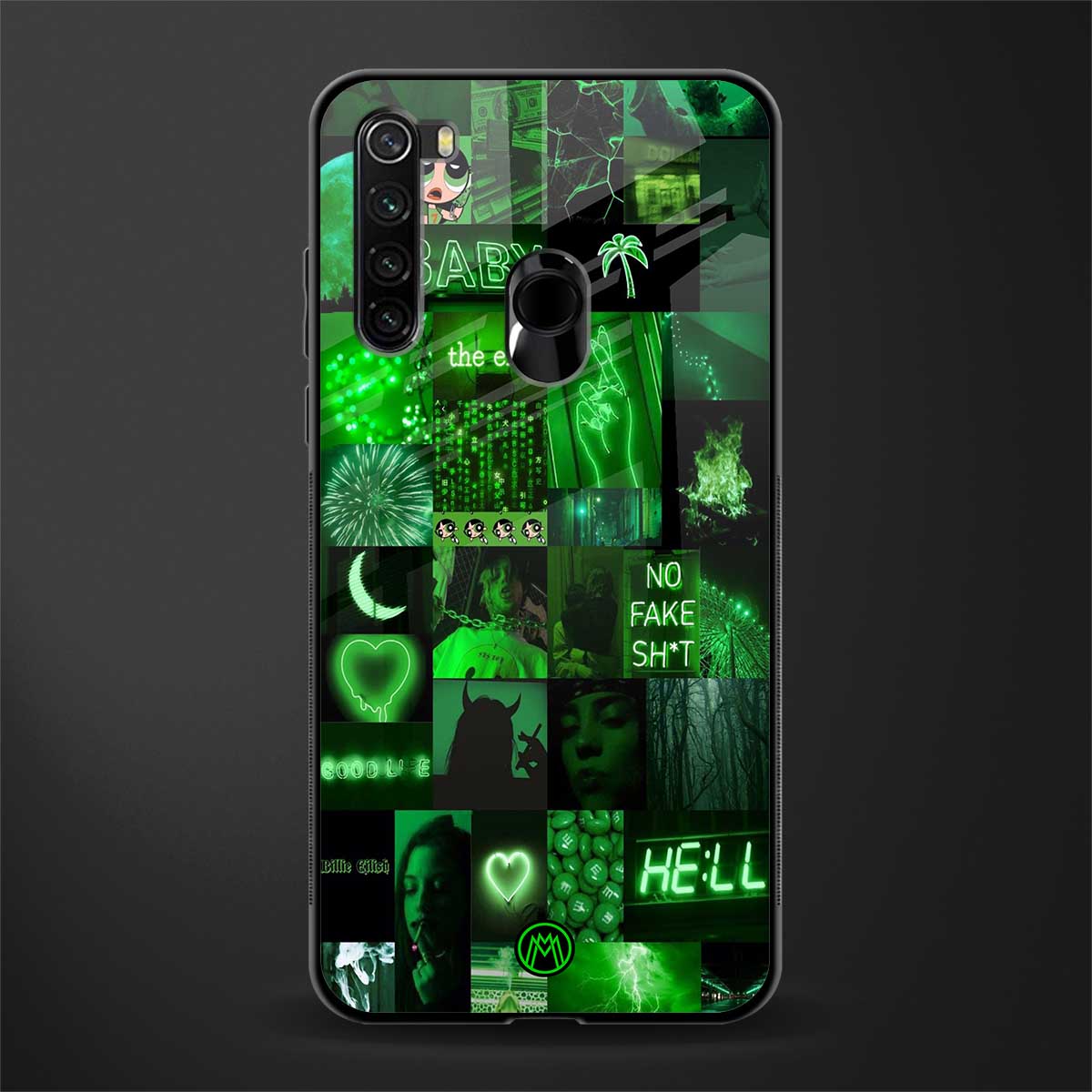 black green aesthetic collage glass case for redmi note 8 image