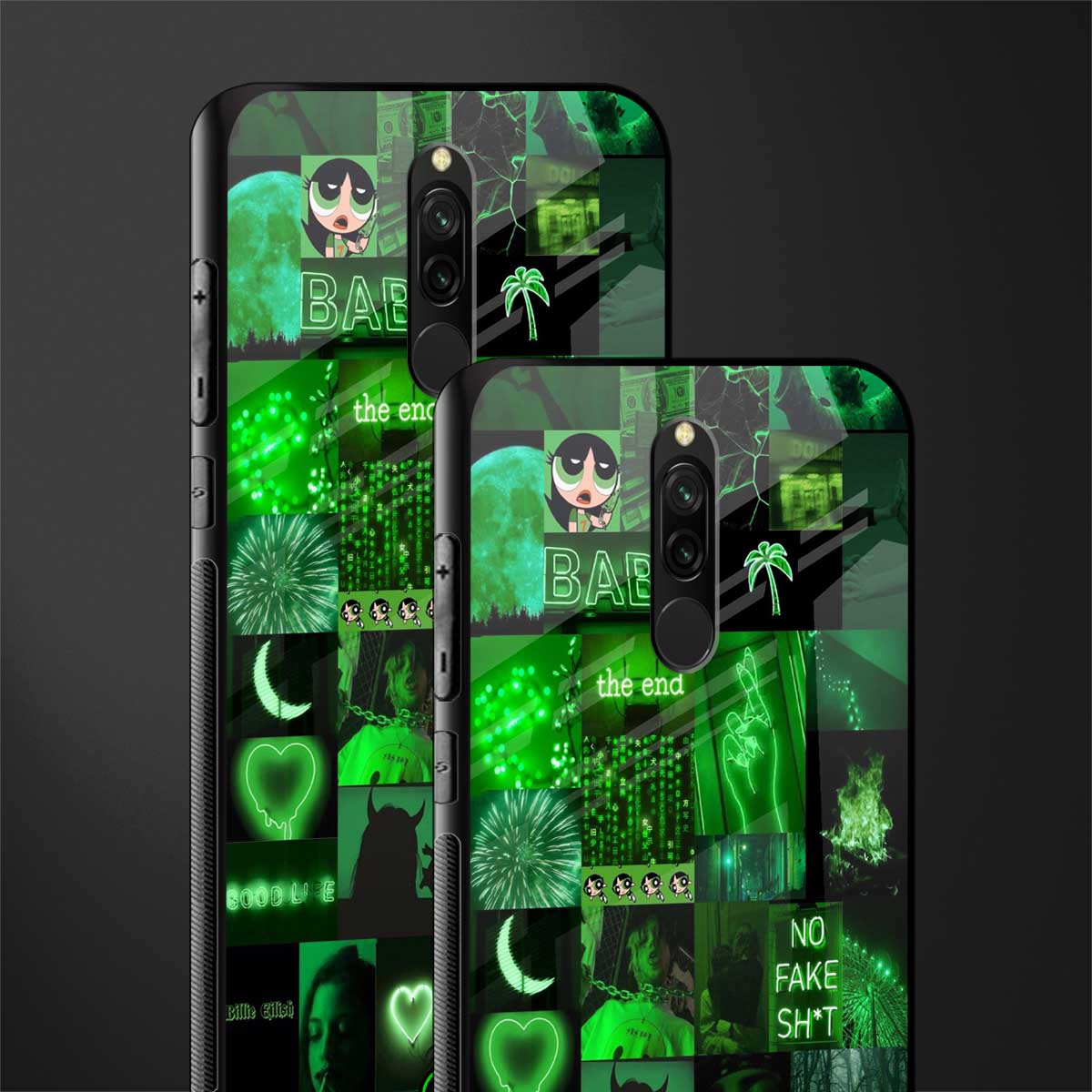 black green aesthetic collage glass case for redmi 8 image-2