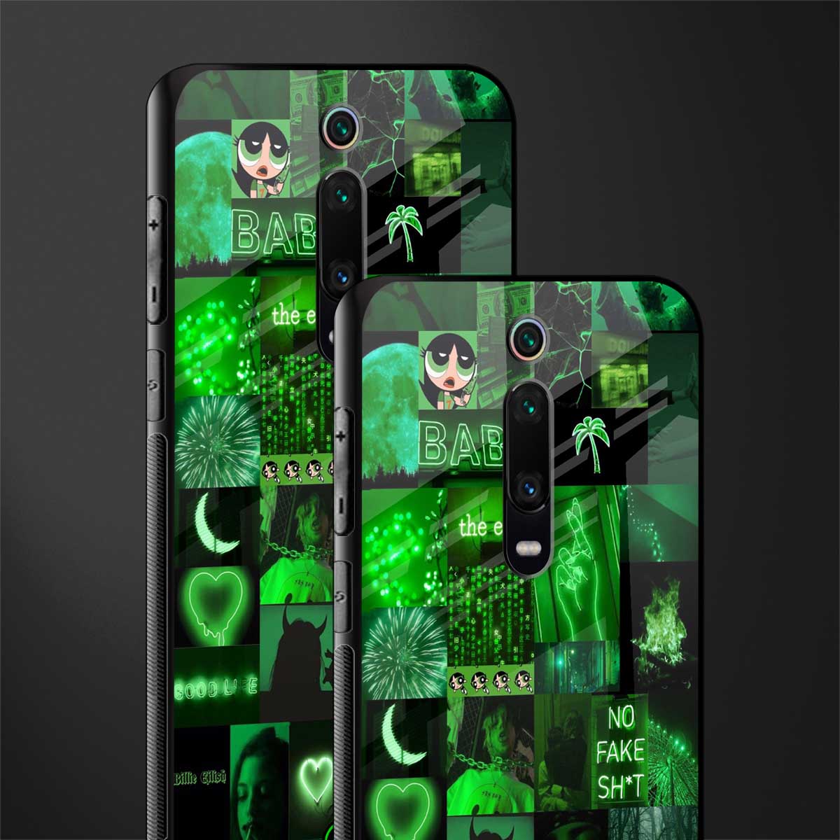 black green aesthetic collage glass case for redmi k20 image-2